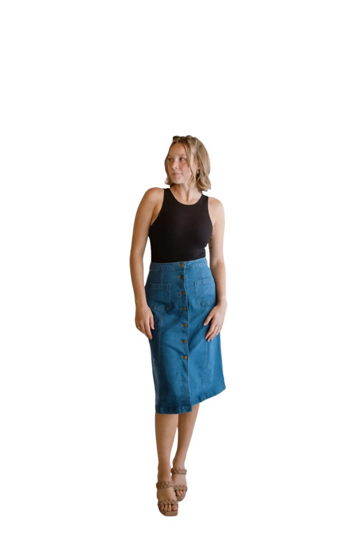 A-Line Button Down Denim Skirt