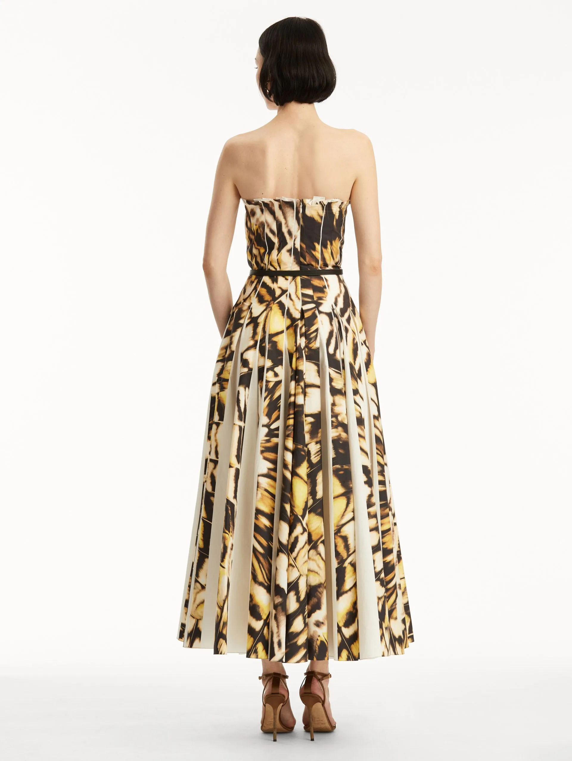 Abstract Butterfly Cotton Poplin Strapless Dress