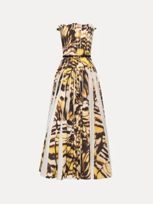 Abstract Butterfly Cotton Poplin Strapless Dress