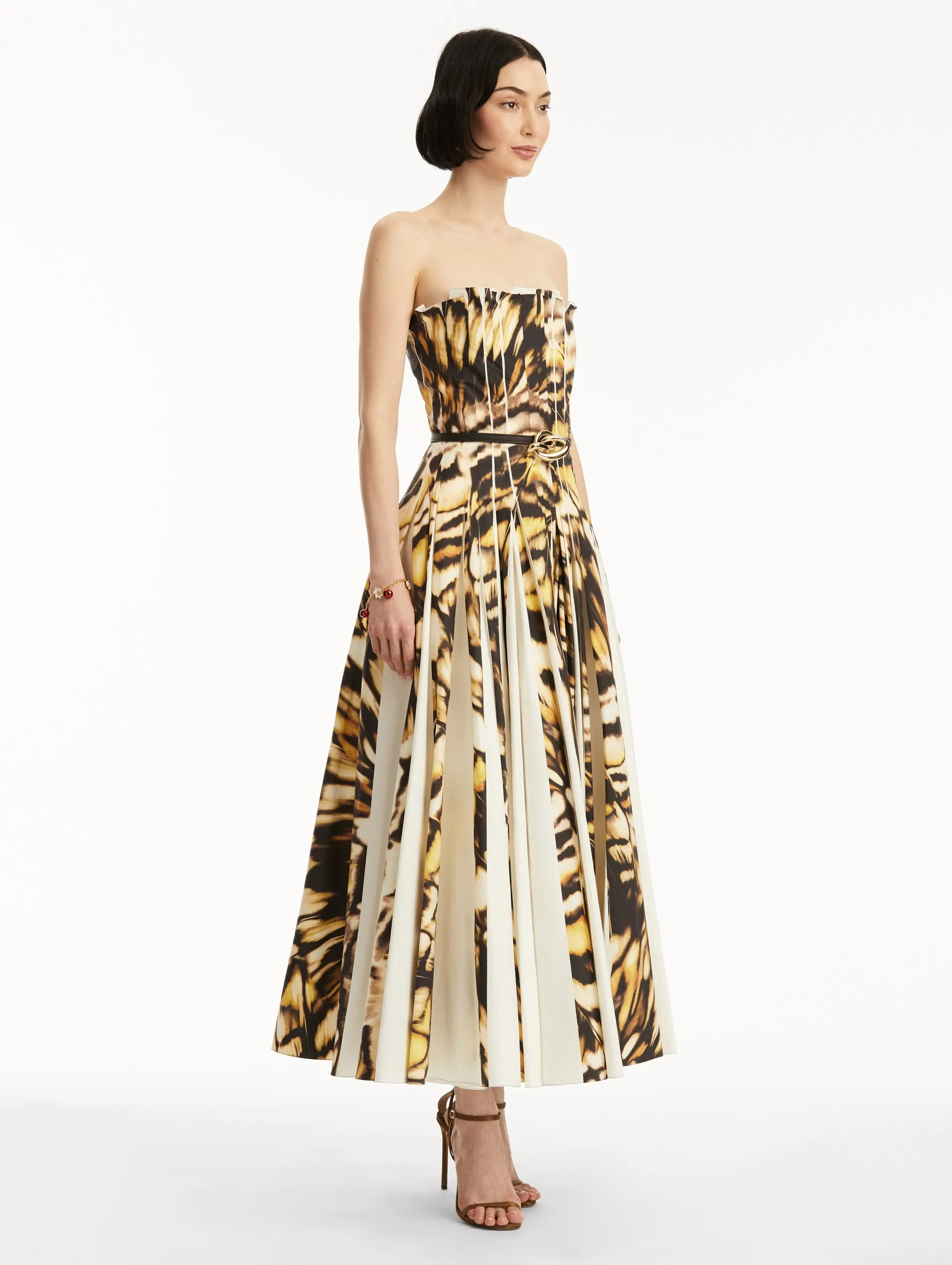 Abstract Butterfly Cotton Poplin Strapless Dress