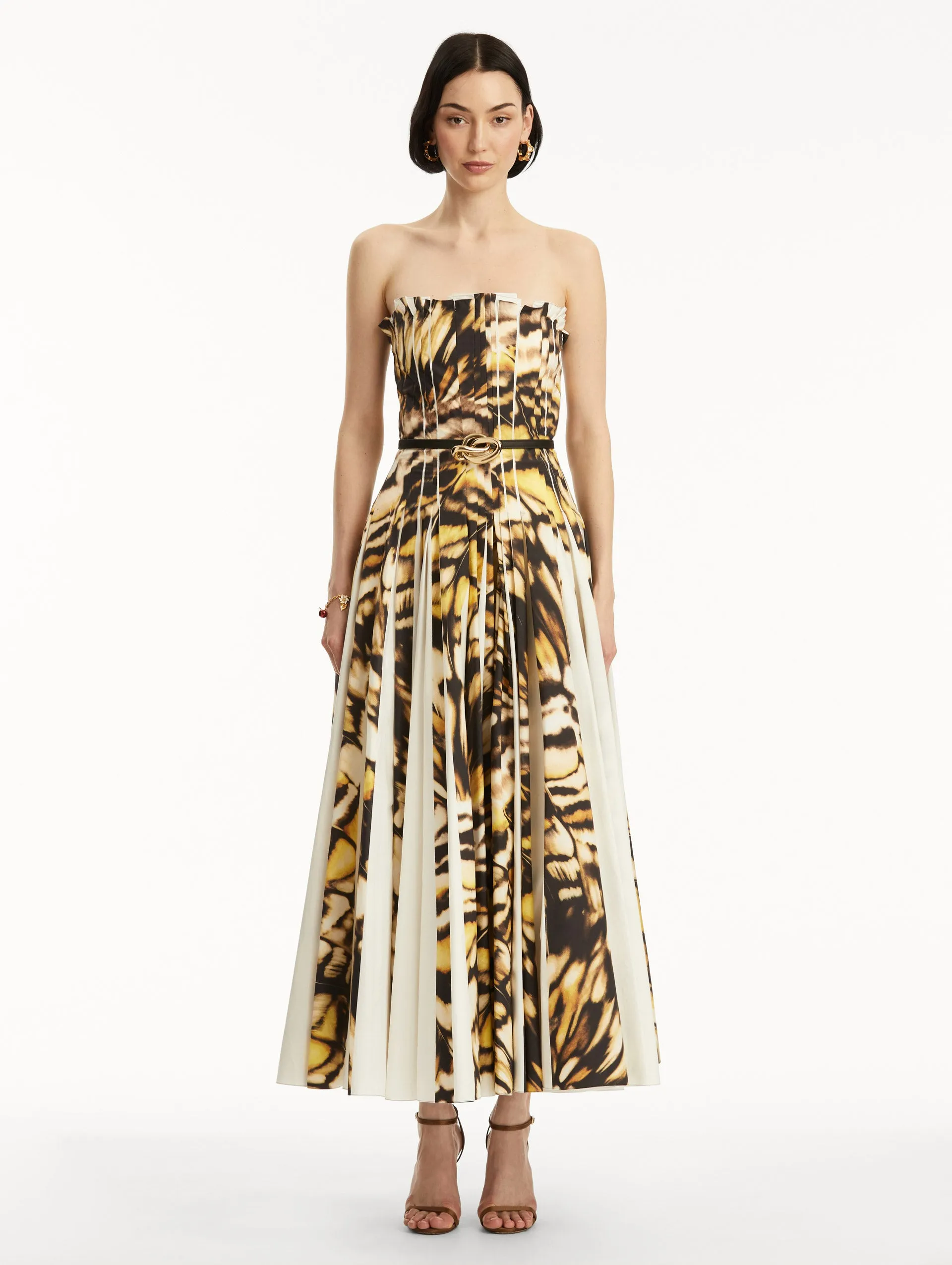 Abstract Butterfly Cotton Poplin Strapless Dress