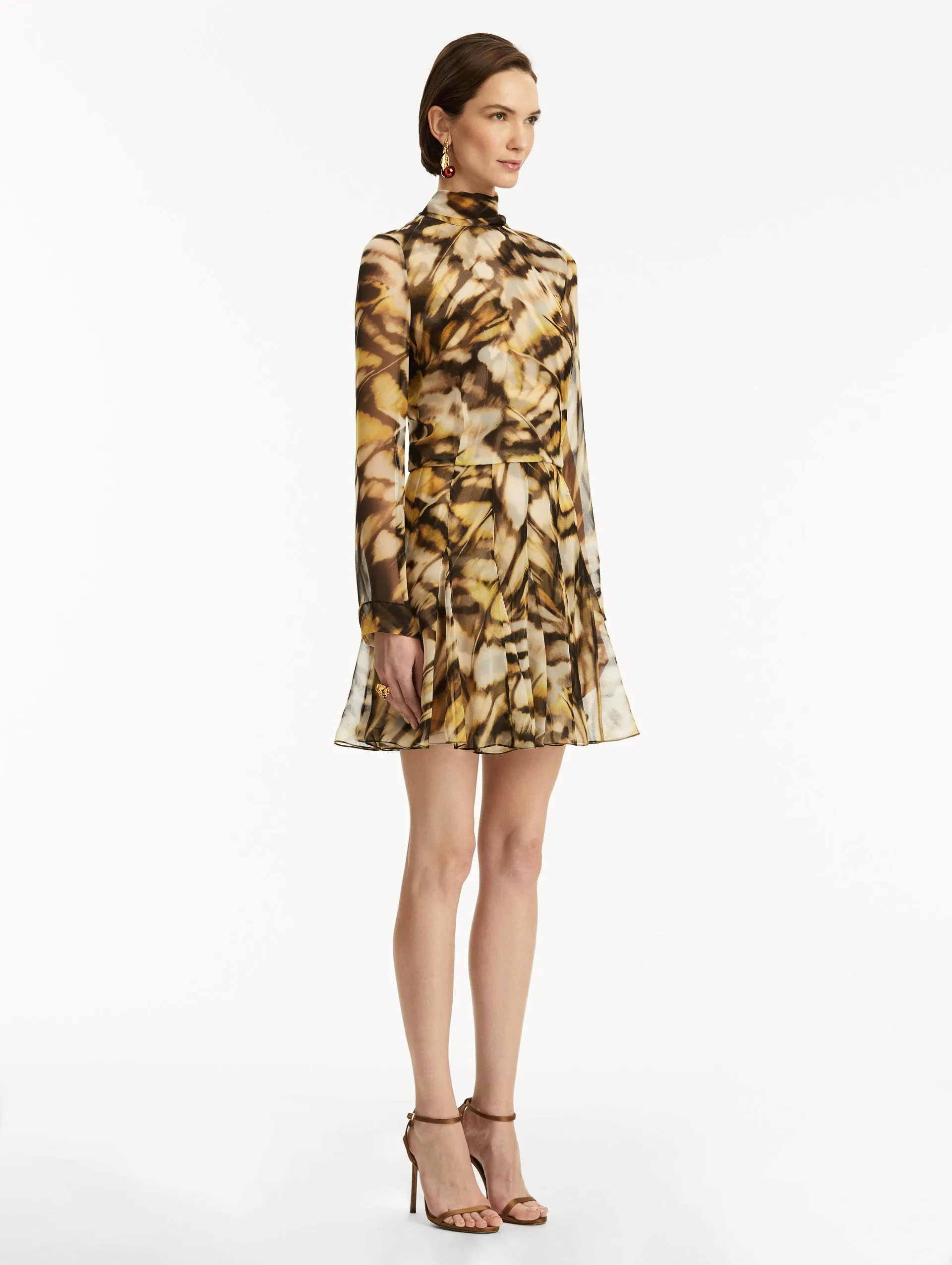 Abstract Butterfly Silk Chiffon Dress