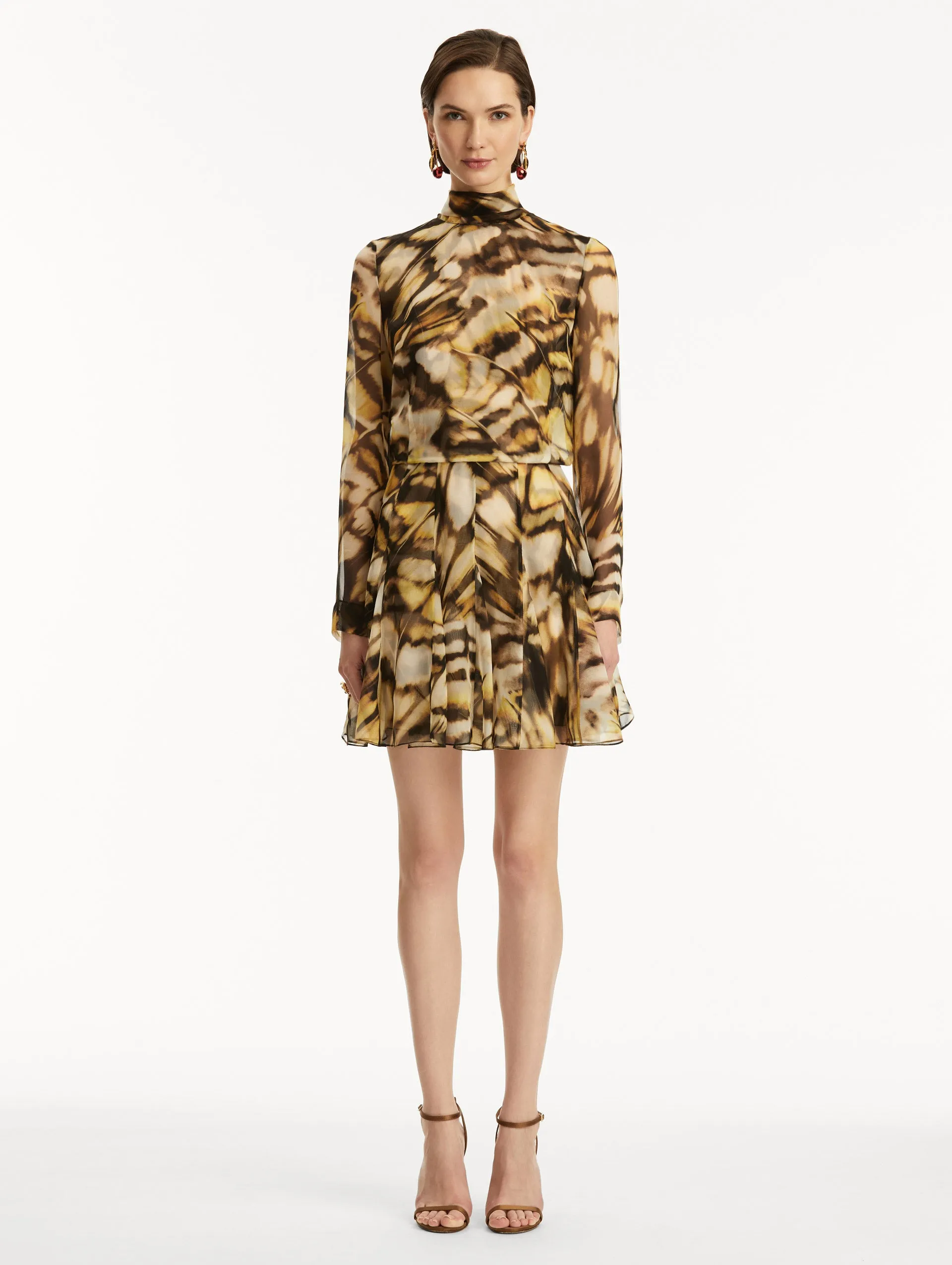 Abstract Butterfly Silk Chiffon Dress