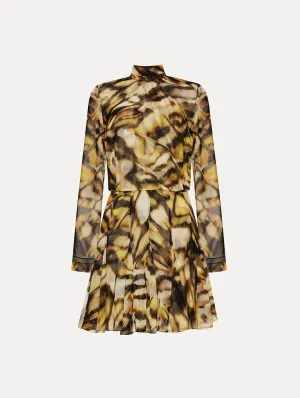 Abstract Butterfly Silk Chiffon Dress