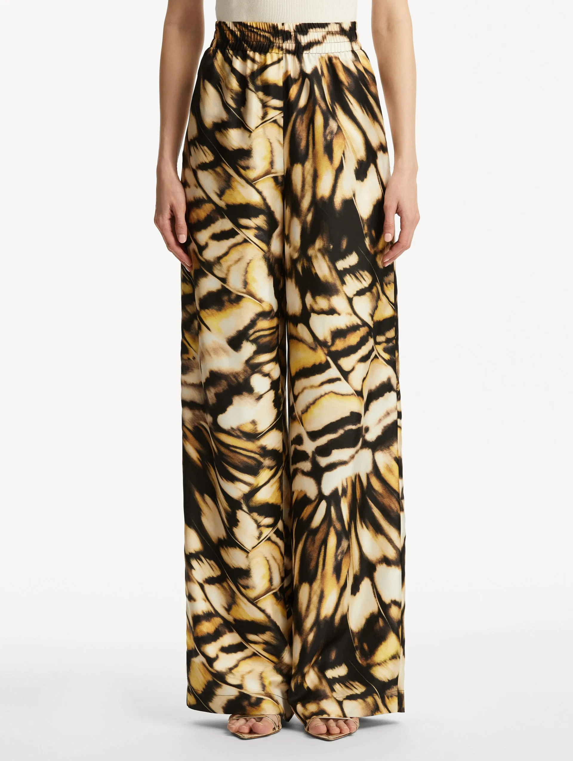 Abstract Butterfly Silk Twill Pant