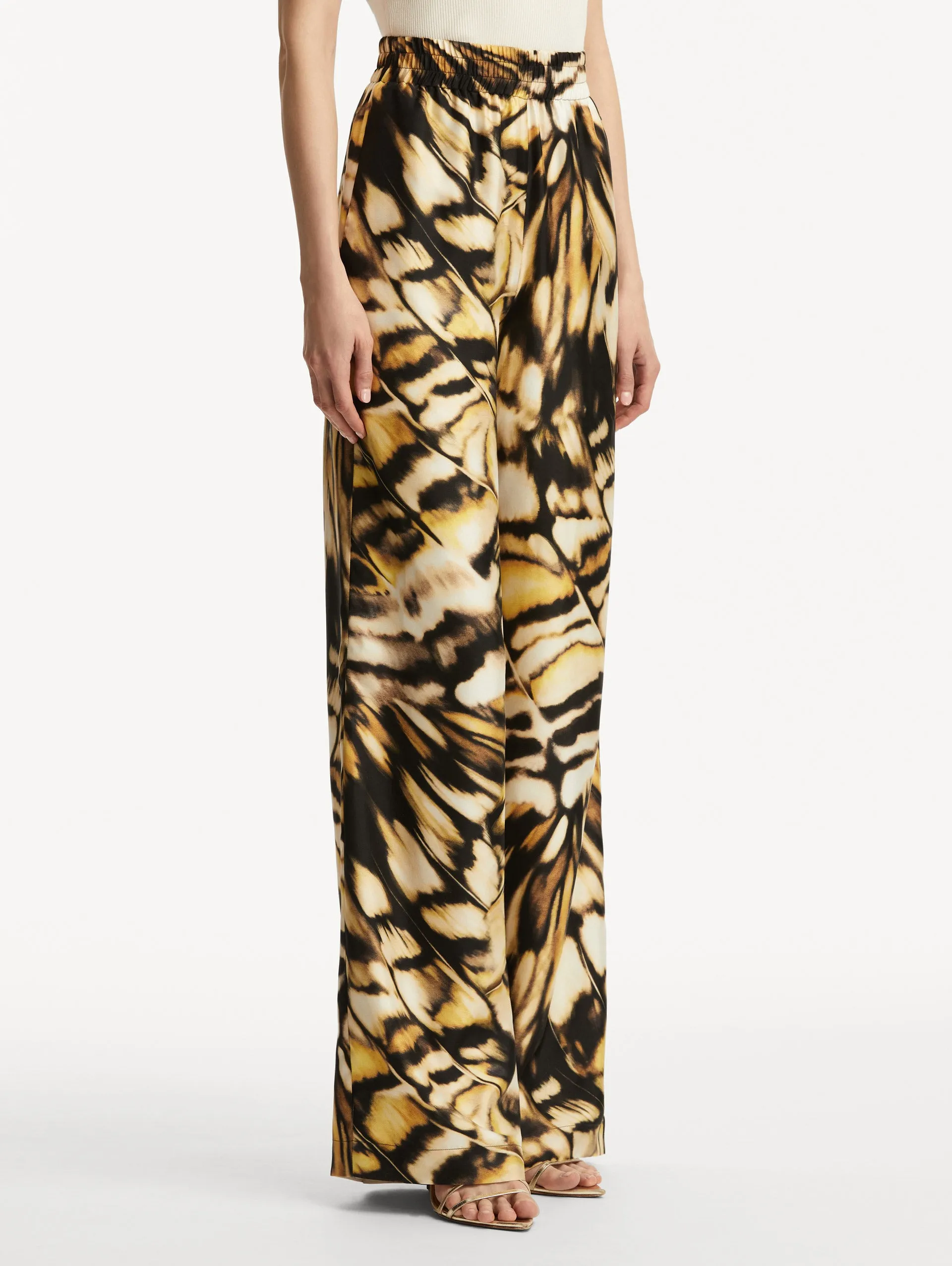 Abstract Butterfly Silk Twill Pant