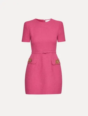 Abstract Rose Button Tweed Dress