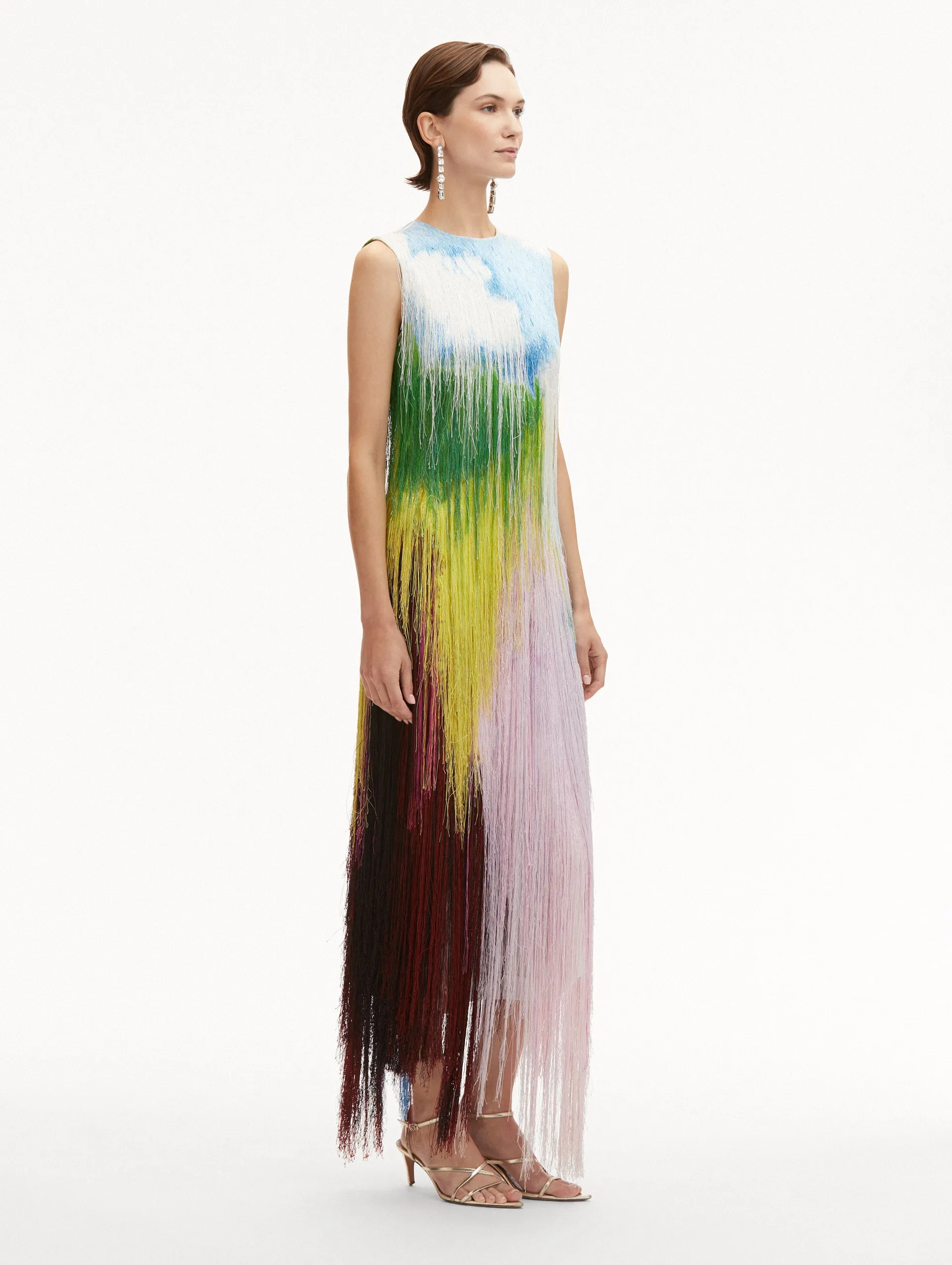 Abstract Watercolor Fringe Cocktail Dress