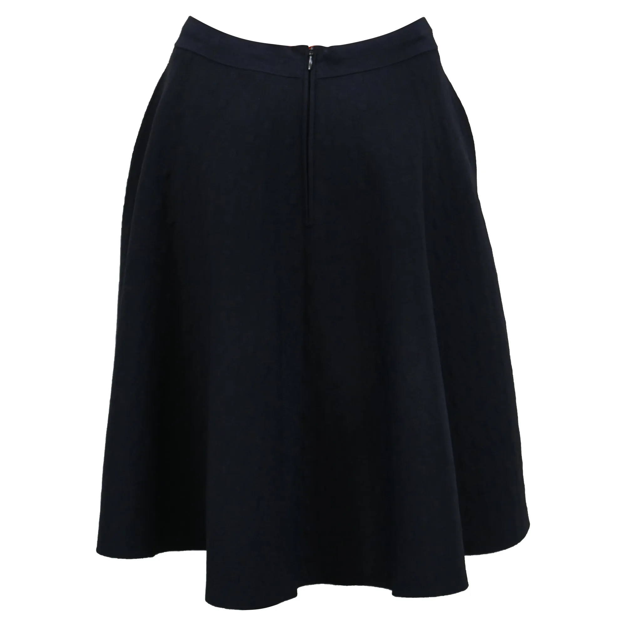 Akris Punto A-Line Midi Skirt in Navy Blue Wool
