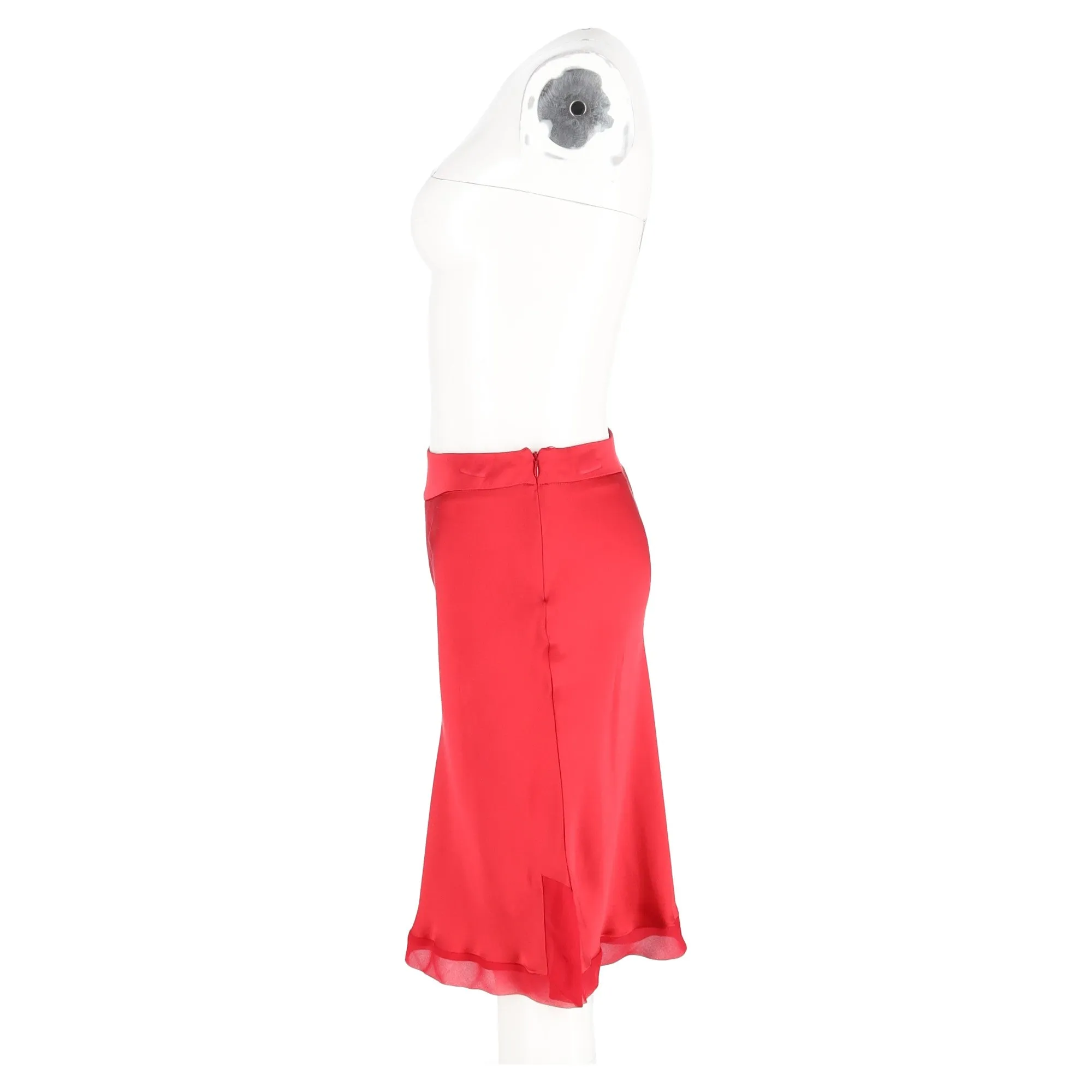Alberta Ferretti Knee Length Skirt in Red Silk