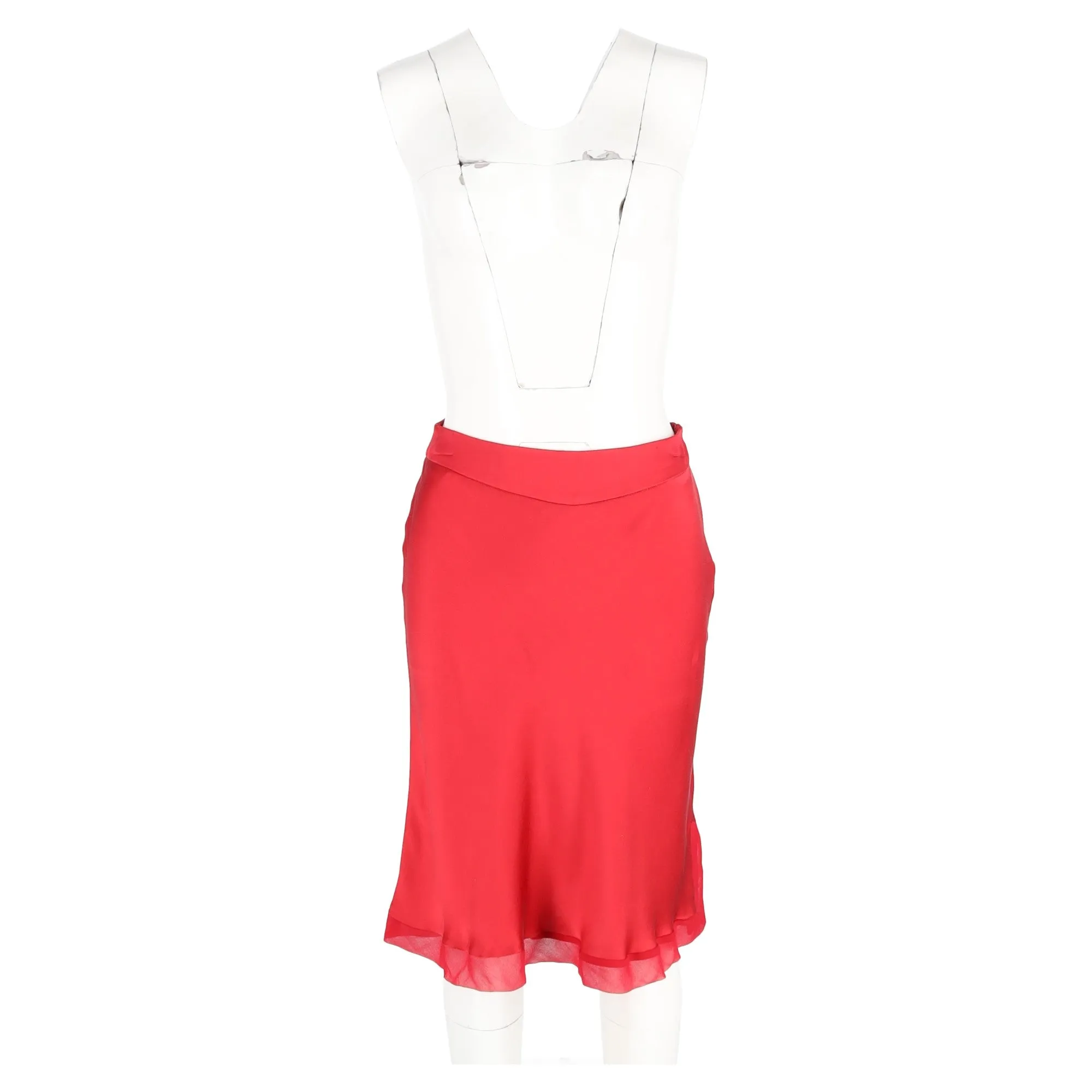Alberta Ferretti Knee Length Skirt in Red Silk