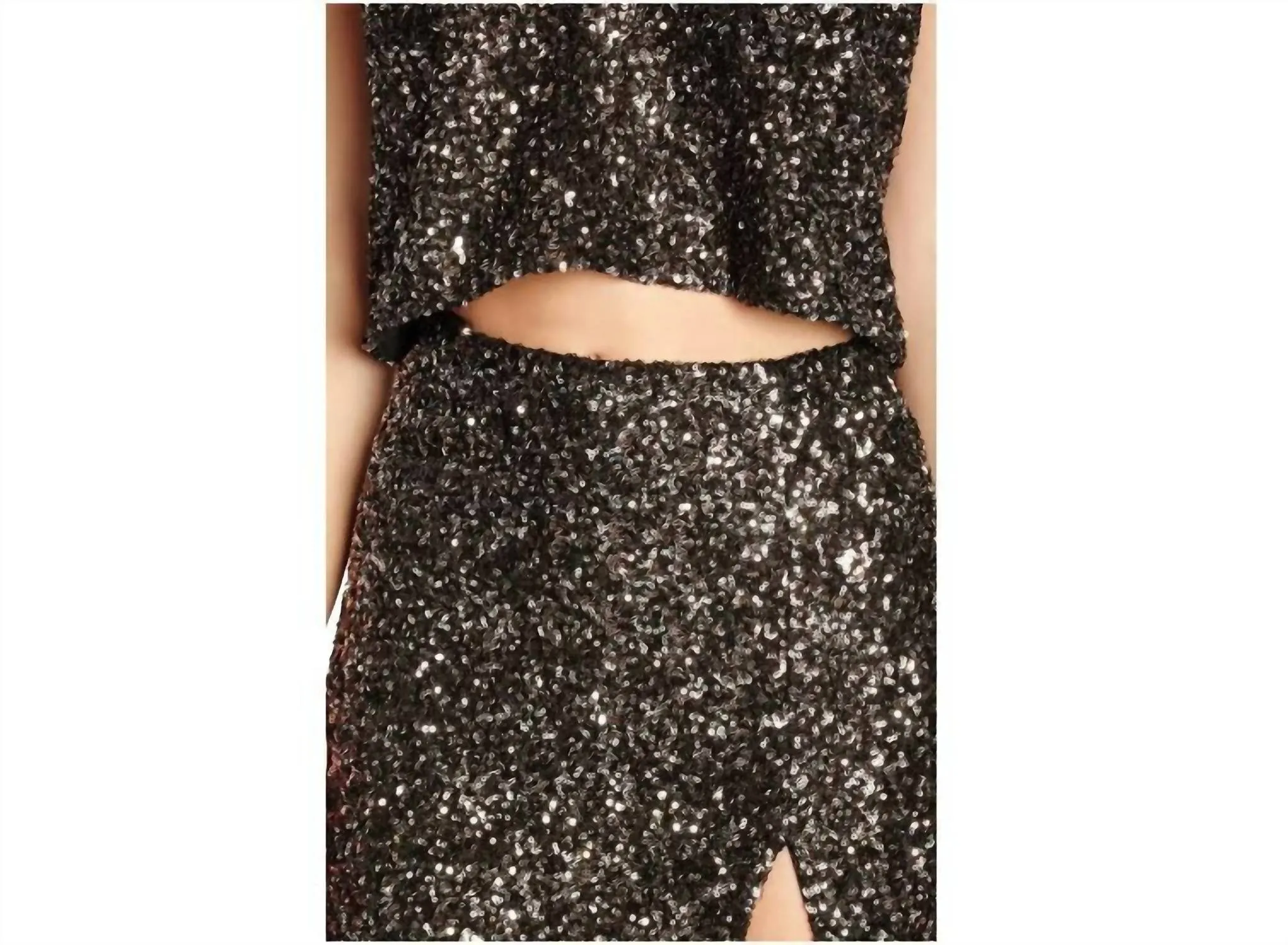 Alessandra Sequin Midi Pencil Skirt In Gold, Black