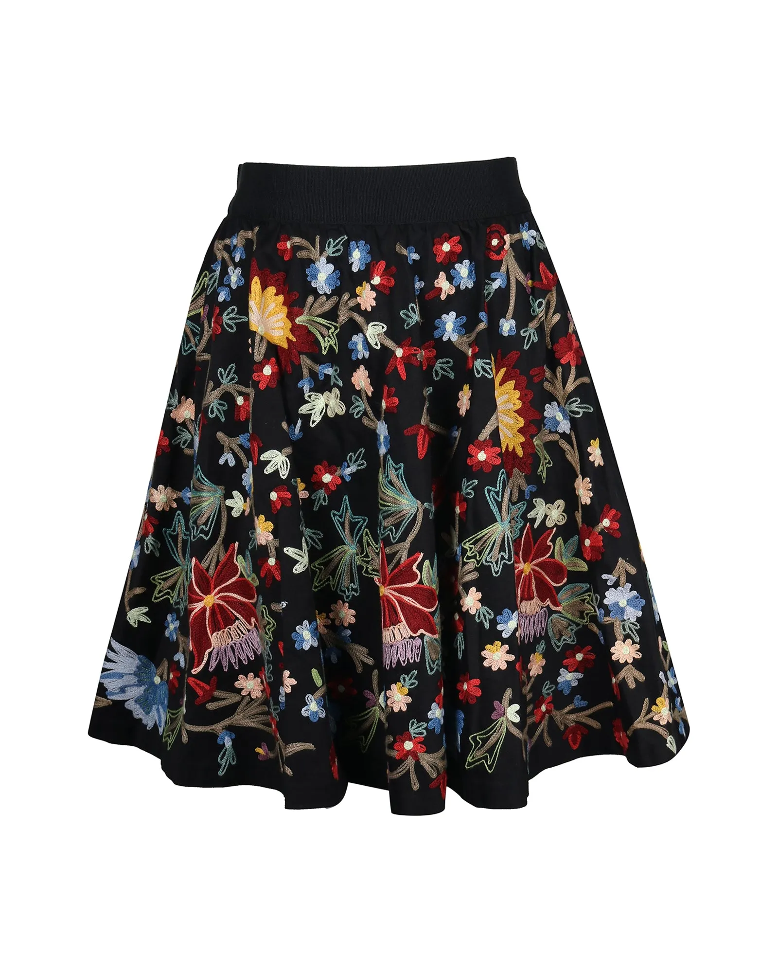 Alice   Olivia Floral Embroidered Skirt in Black Cotton