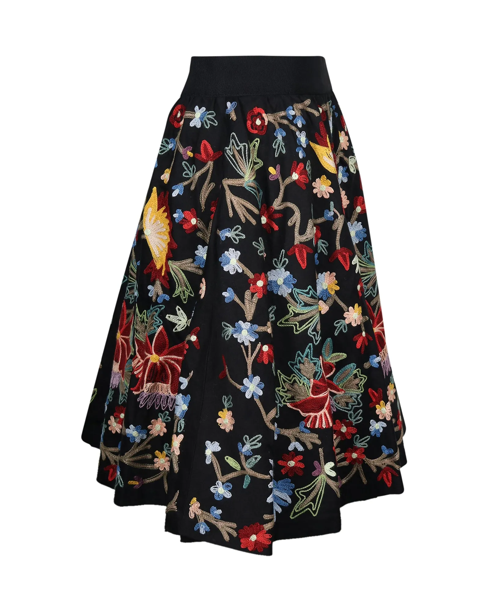 Alice   Olivia Floral Embroidered Skirt in Black Cotton