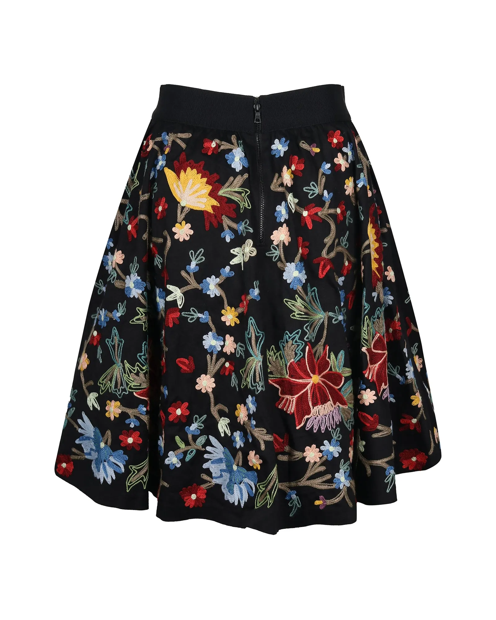 Alice   Olivia Floral Embroidered Skirt in Black Cotton