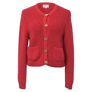 Ba&Sh Knitted Purrl Button-Front Cardigan in Red Wool
