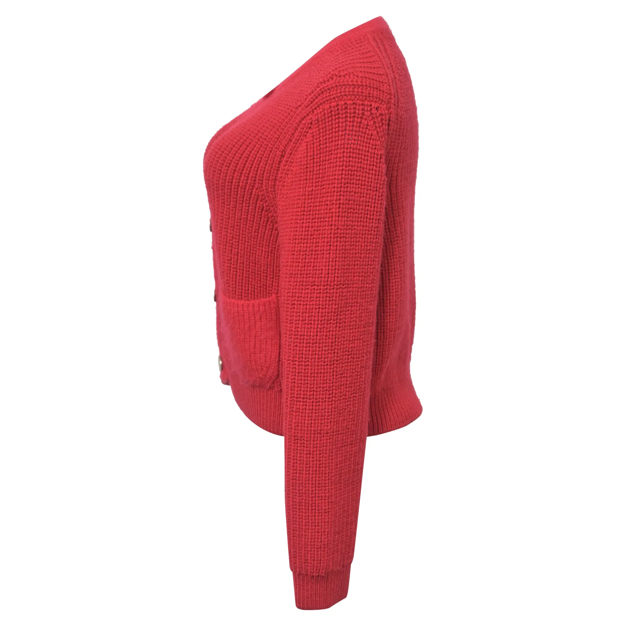 Ba&Sh Knitted Purrl Button-Front Cardigan in Red Wool