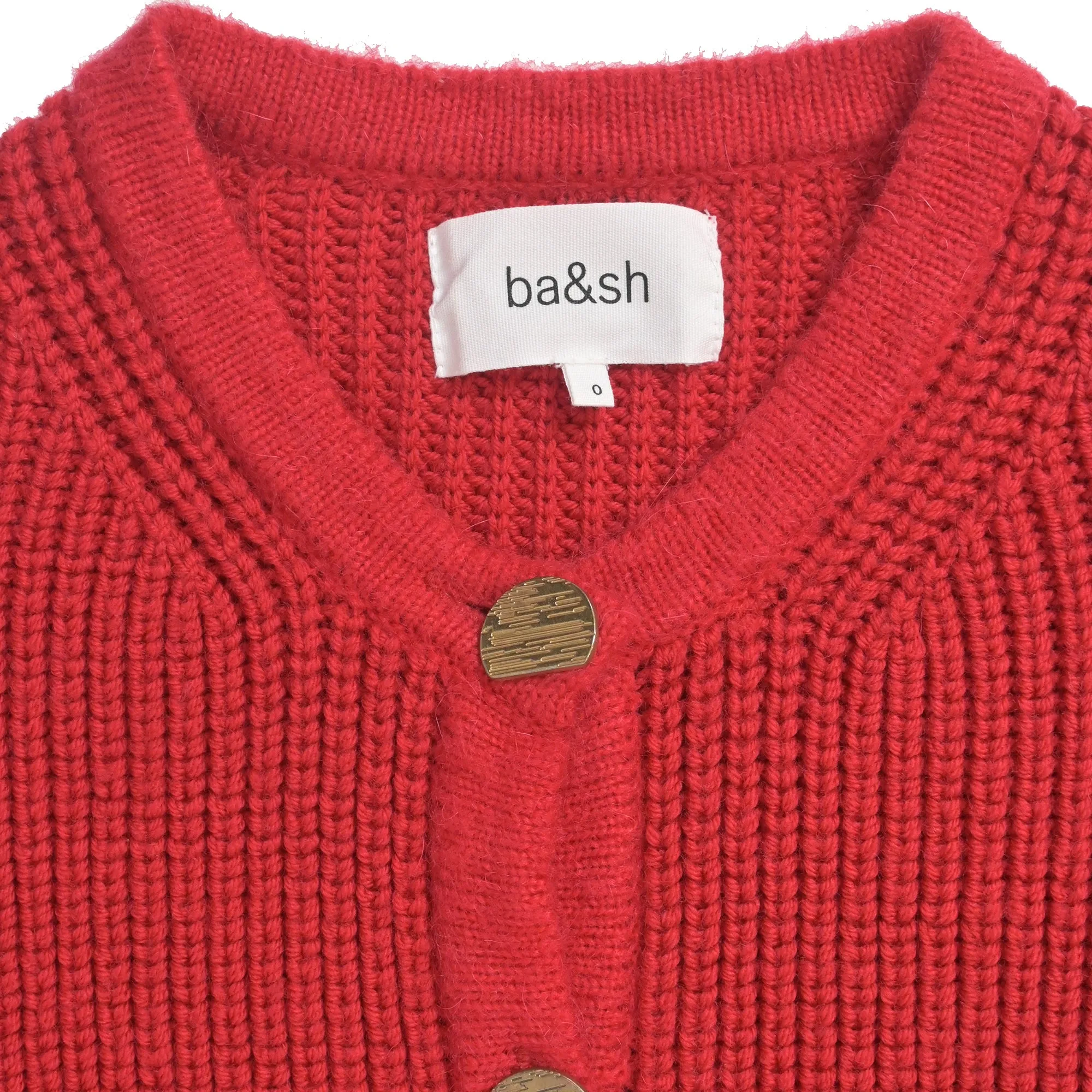 Ba&Sh Knitted Purrl Button-Front Cardigan in Red Wool
