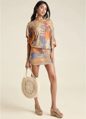 Banded Convertible Dress - Orange Multi