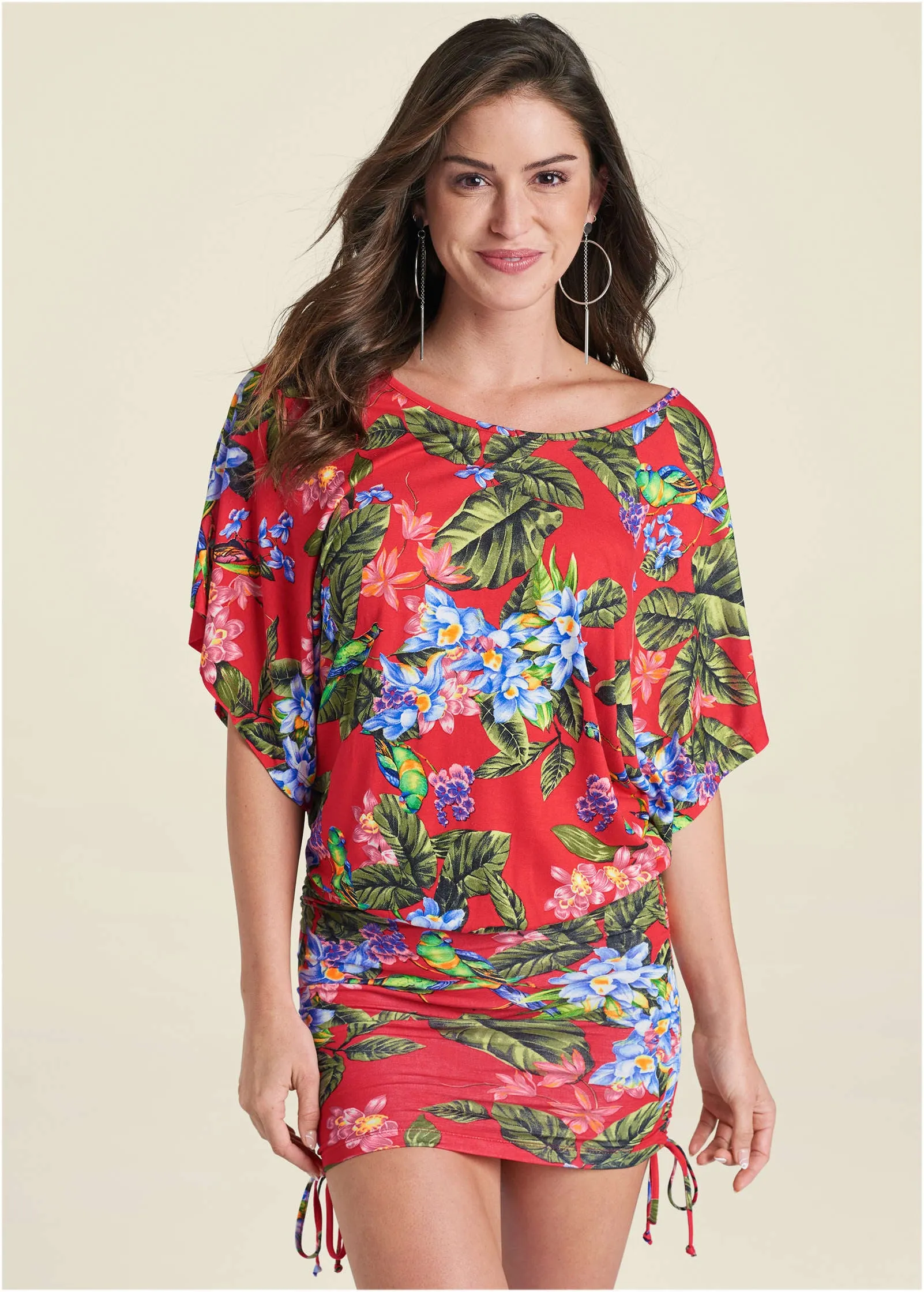 Banded Convertible Dress - Red Multi