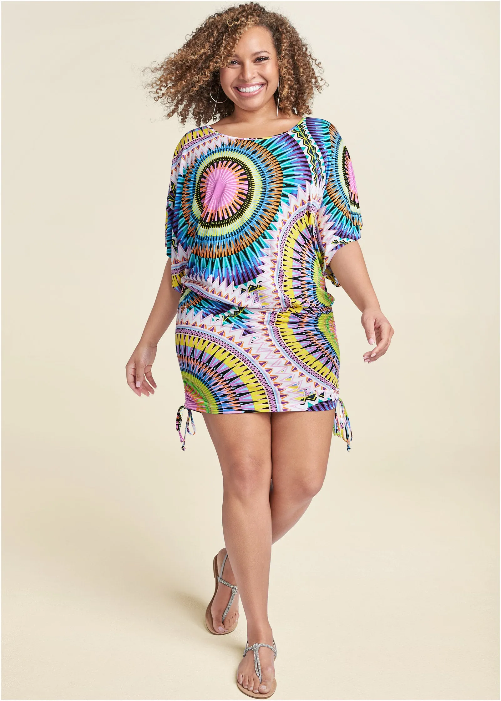 Banded Convertible Dress - White Multi