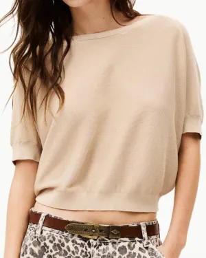 Basem Short Sleeve V-Neck Sweater In Beige
