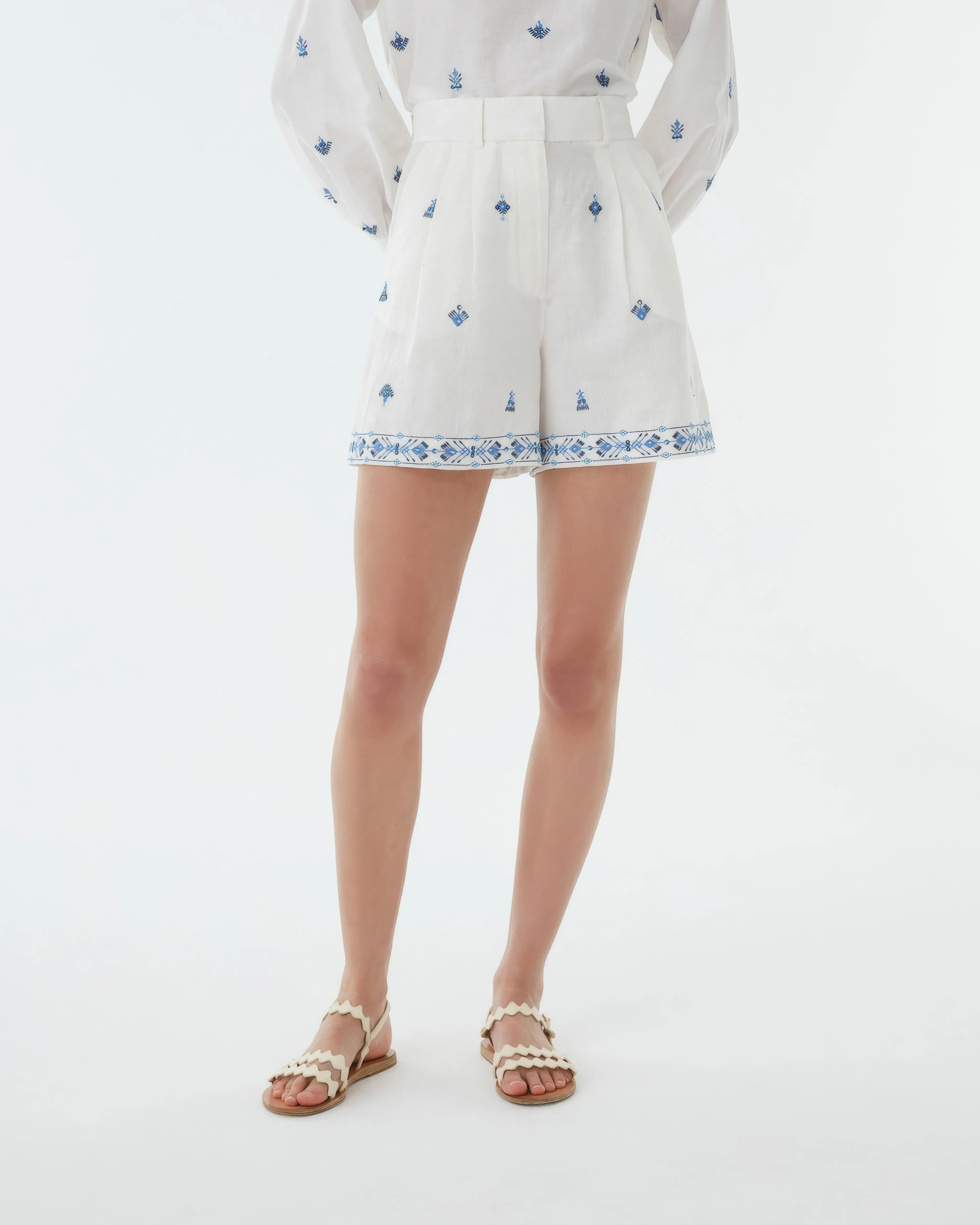 Beatrice Shorts with Astragal Embroidery
