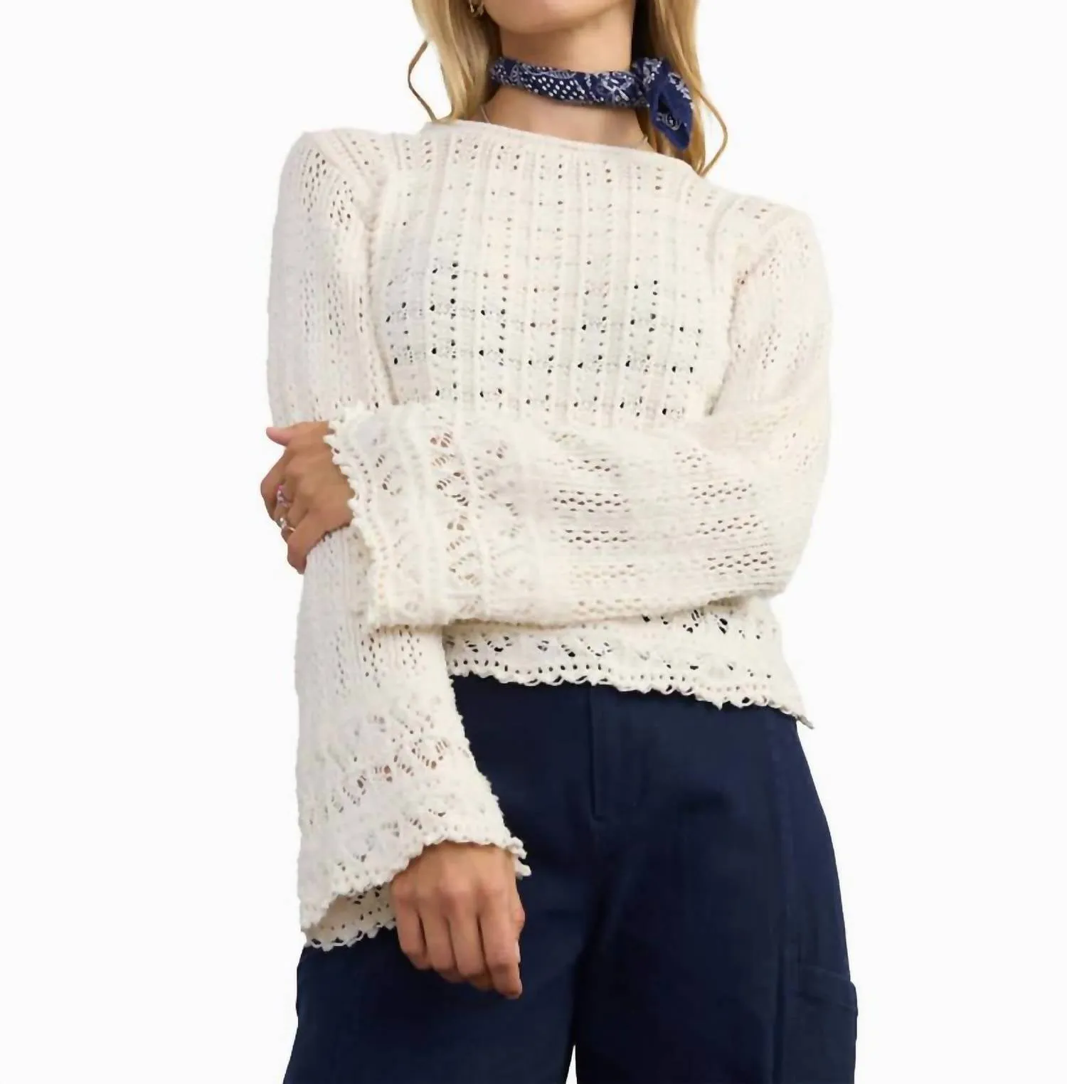Bell Sleeve Po Sweater In Ivory