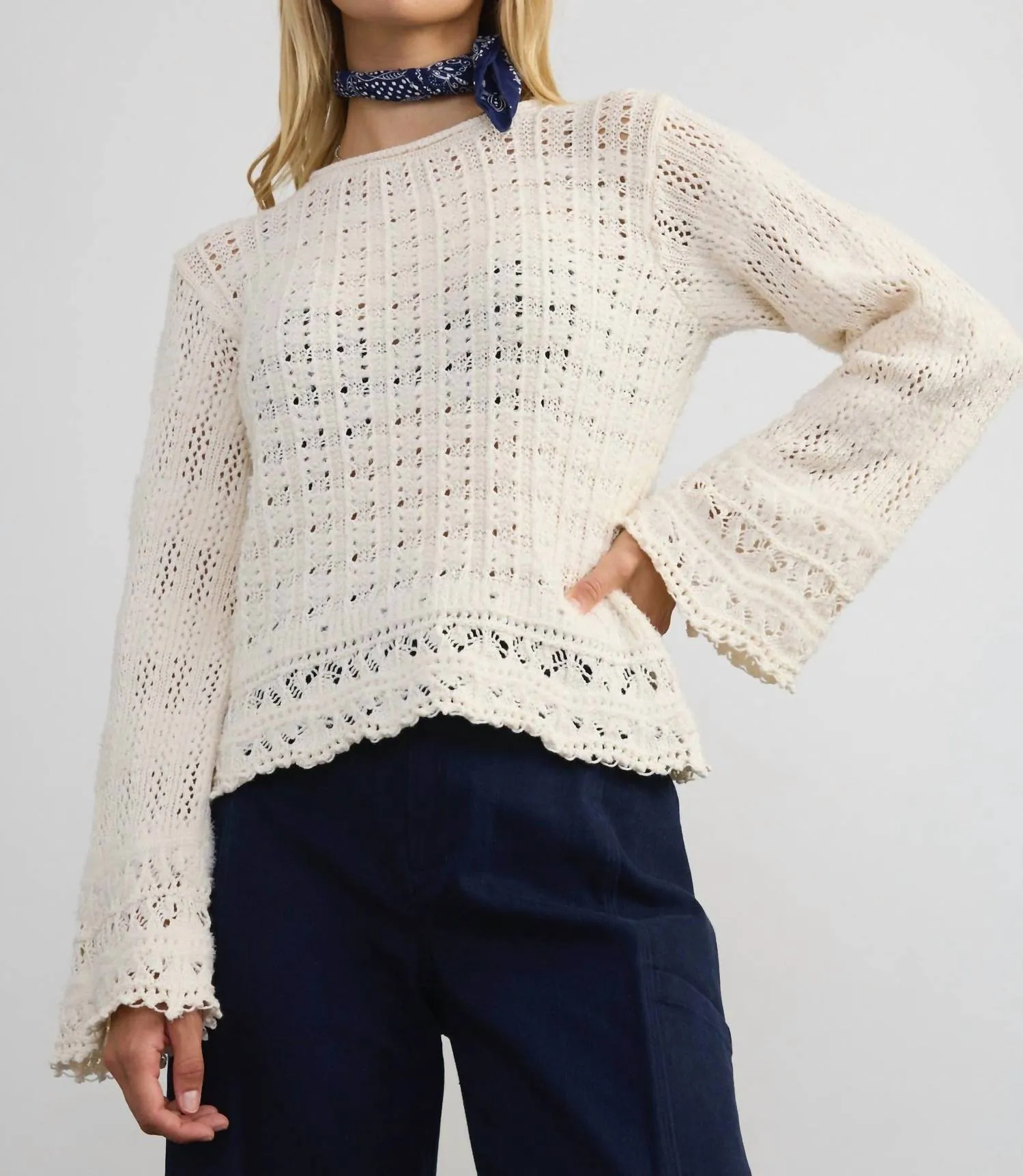 Bell Sleeve Po Sweater In Ivory