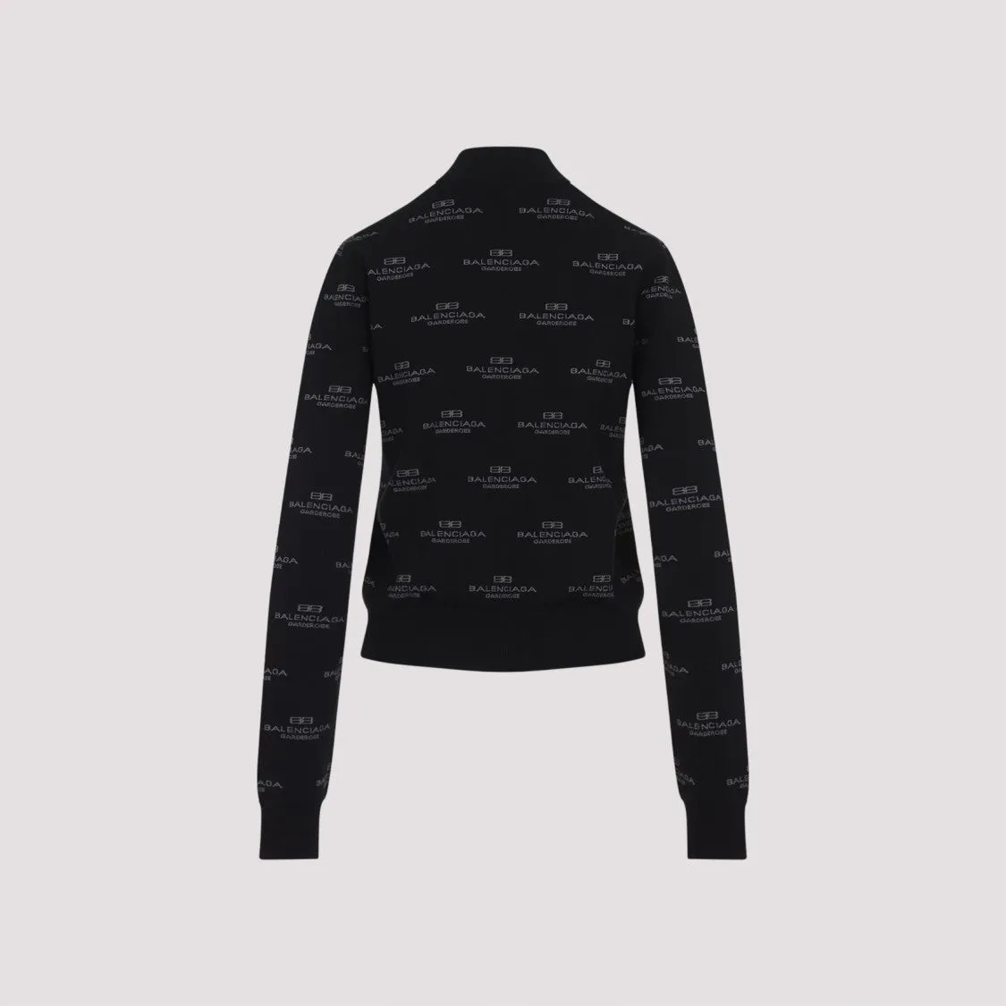 Black Wool All-Over Zip-Up Cardigan