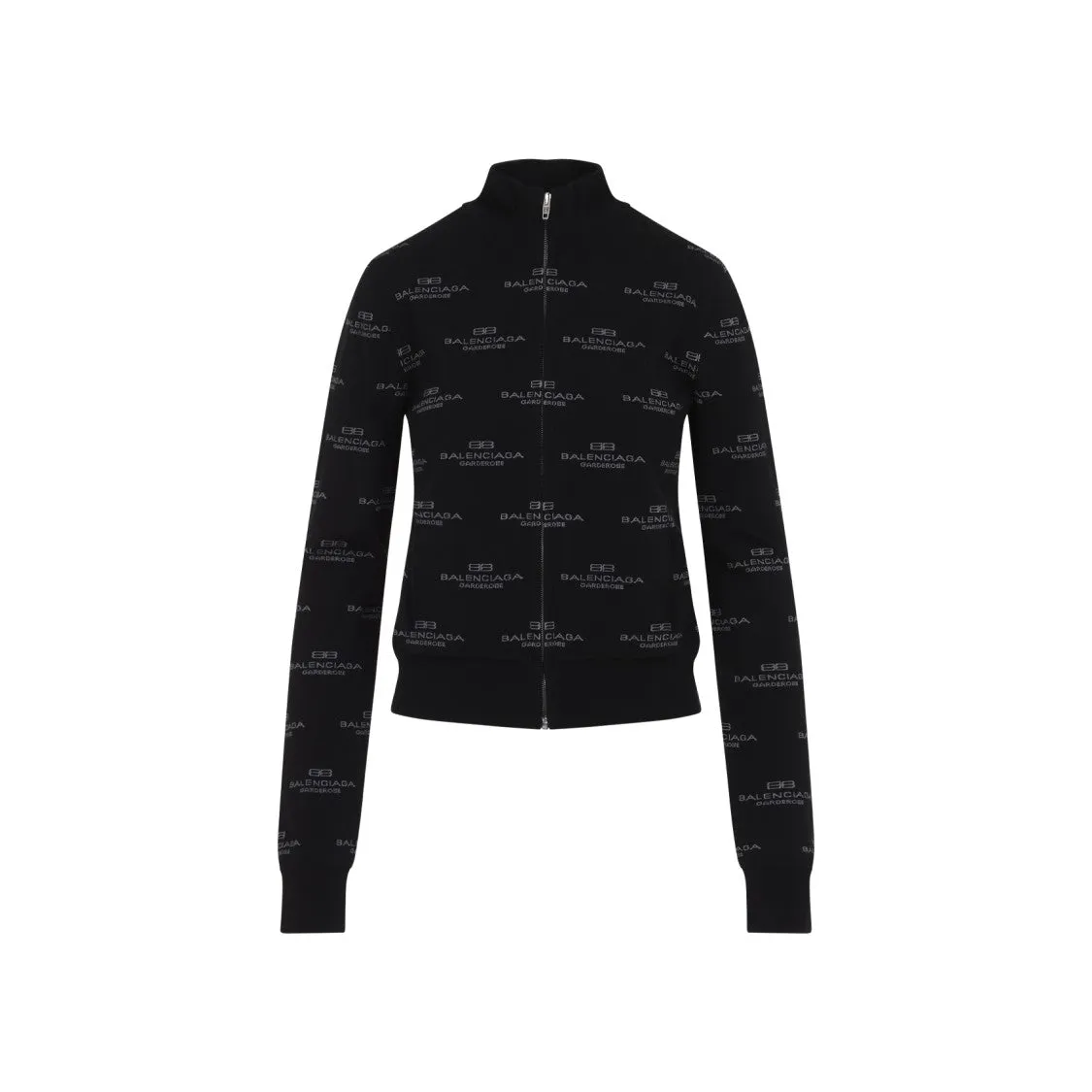 Black Wool All-Over Zip-Up Cardigan