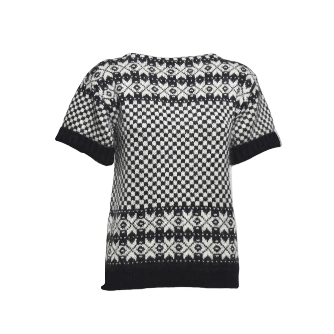 Black/White Checkered Silk And Mohair Top
