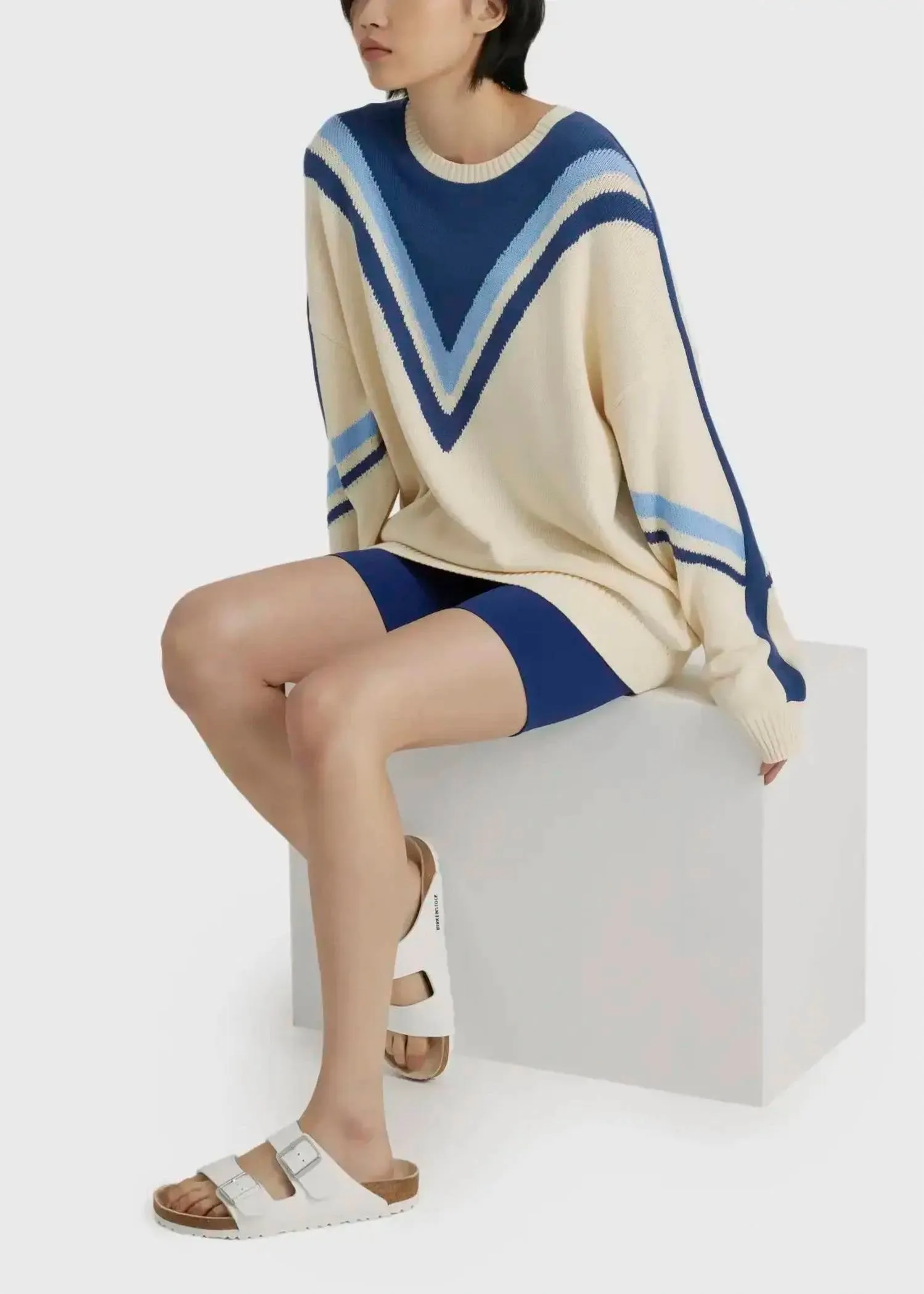 Borderline Boo Striped Knit Top In Cream White