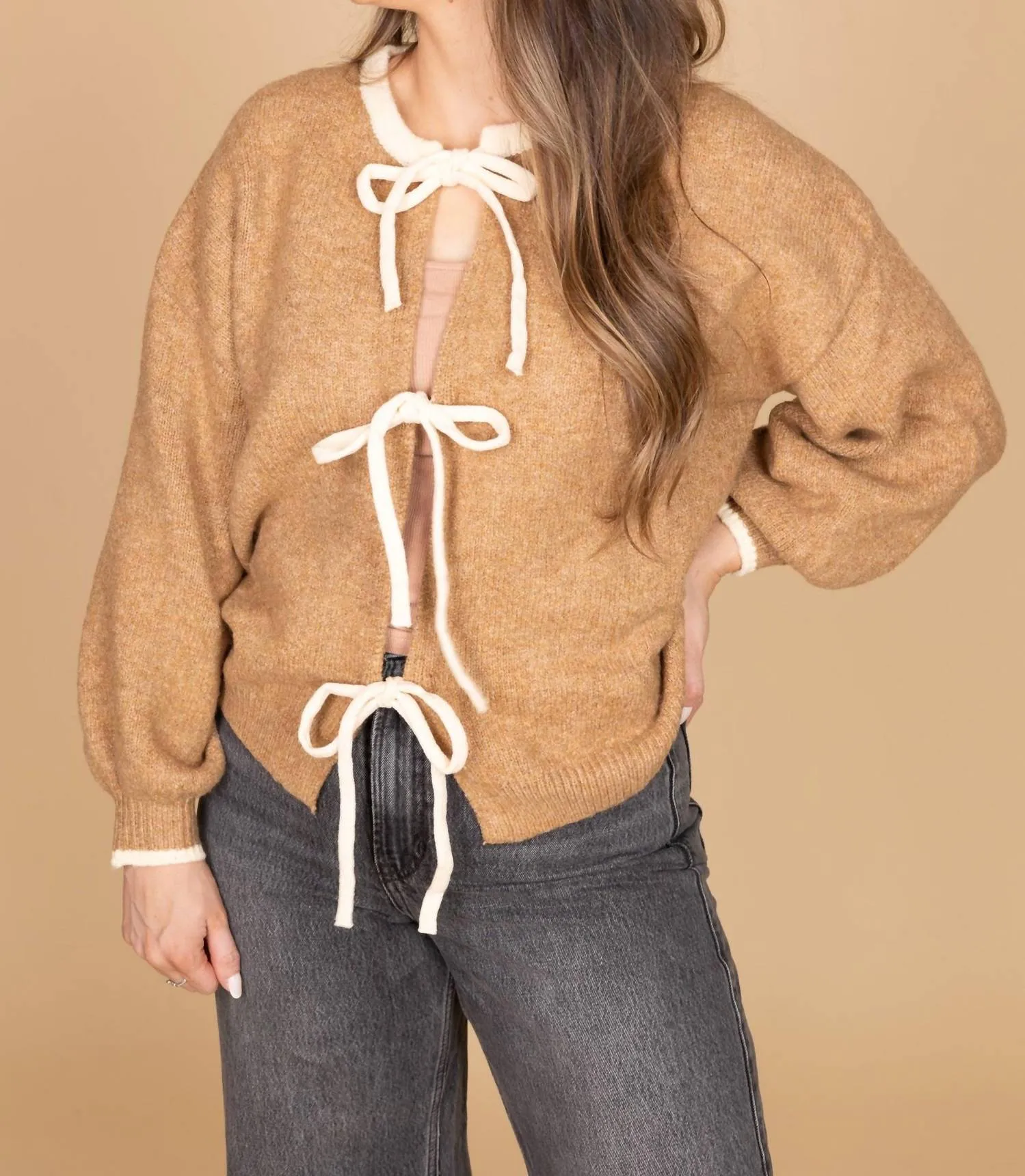 Brenna Bow Sweater In Brown