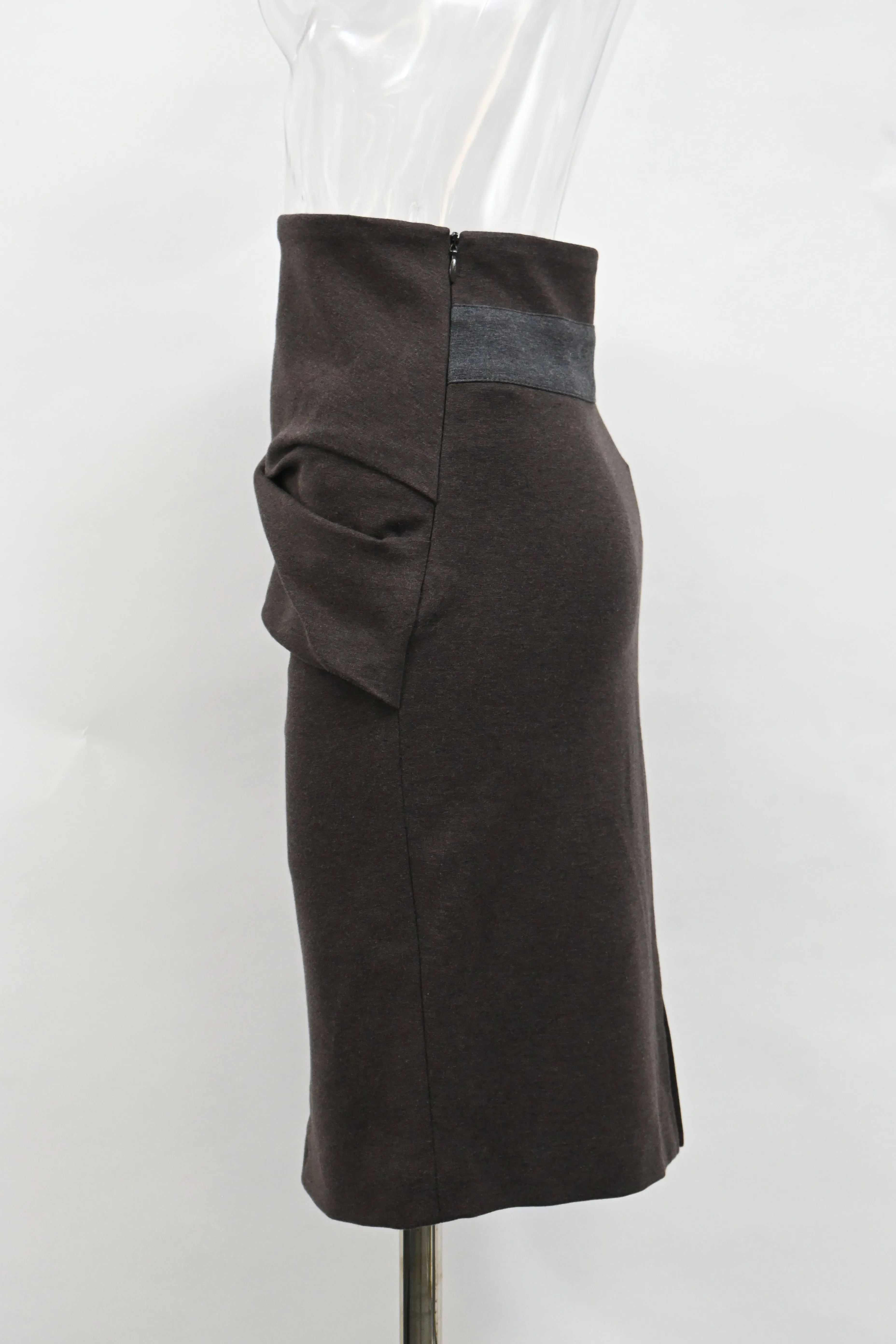 Brunello Cucinelli Draped Midi Skirt in Brown Cotton