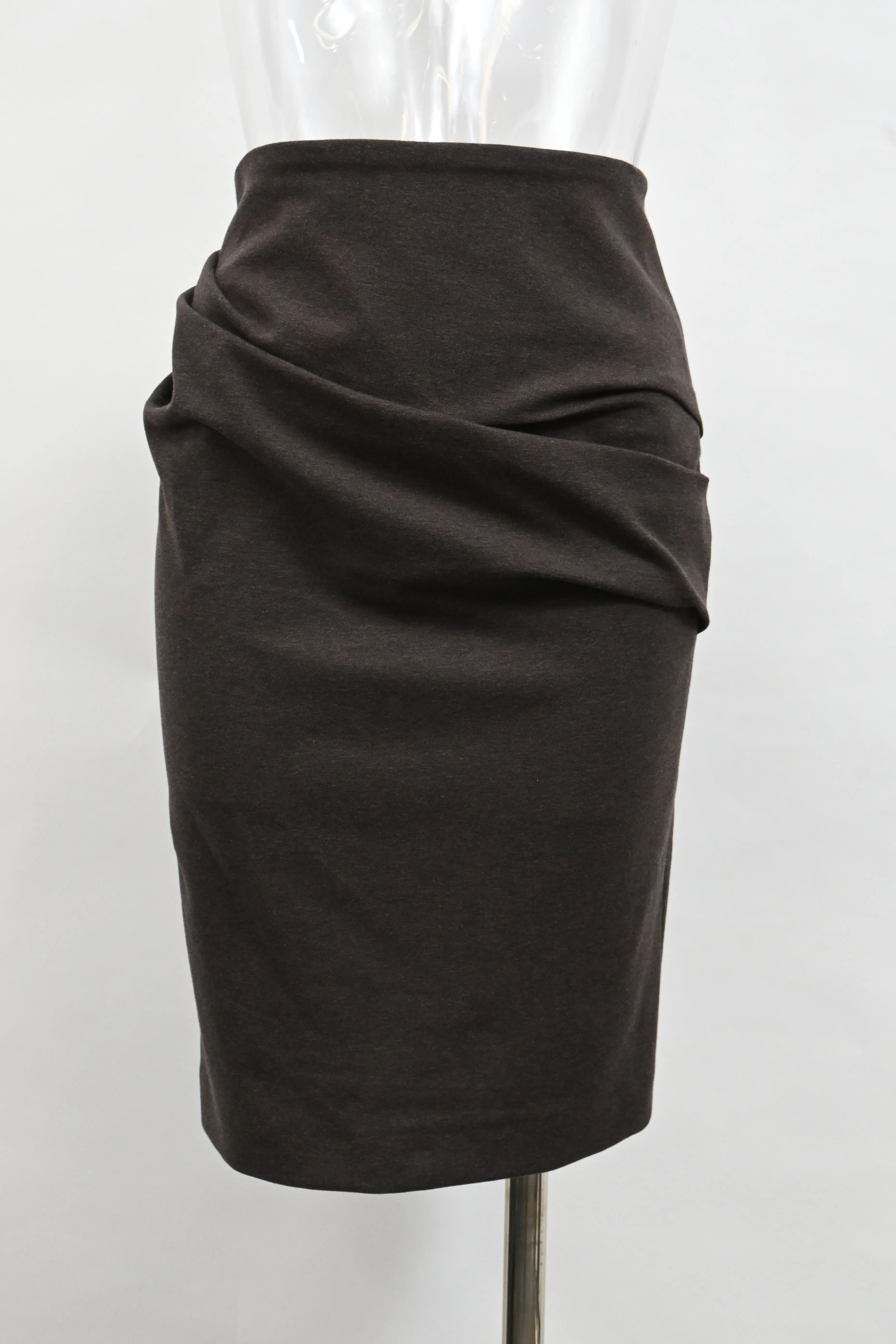 Brunello Cucinelli Draped Midi Skirt in Brown Cotton
