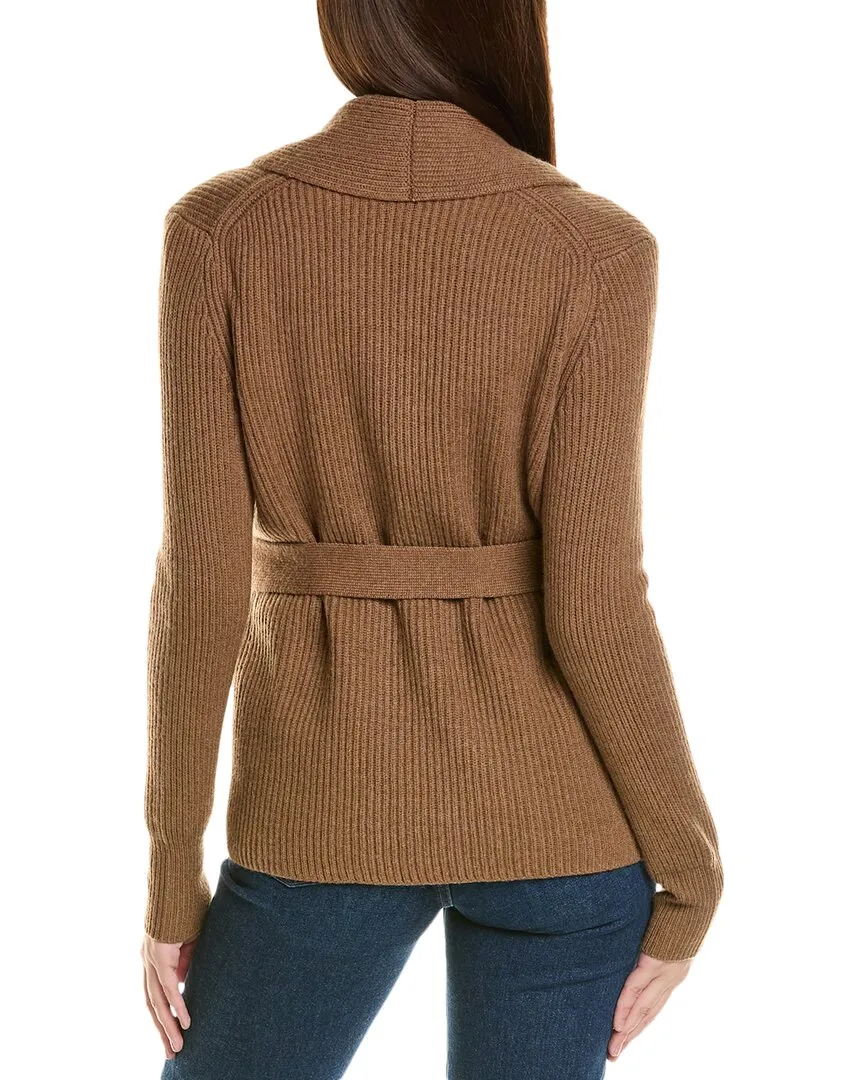 Bruno Magli Ribbed Belted Shawl Wool Cardigan