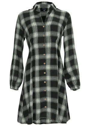 Brushed Plaid Dress  - White & Black