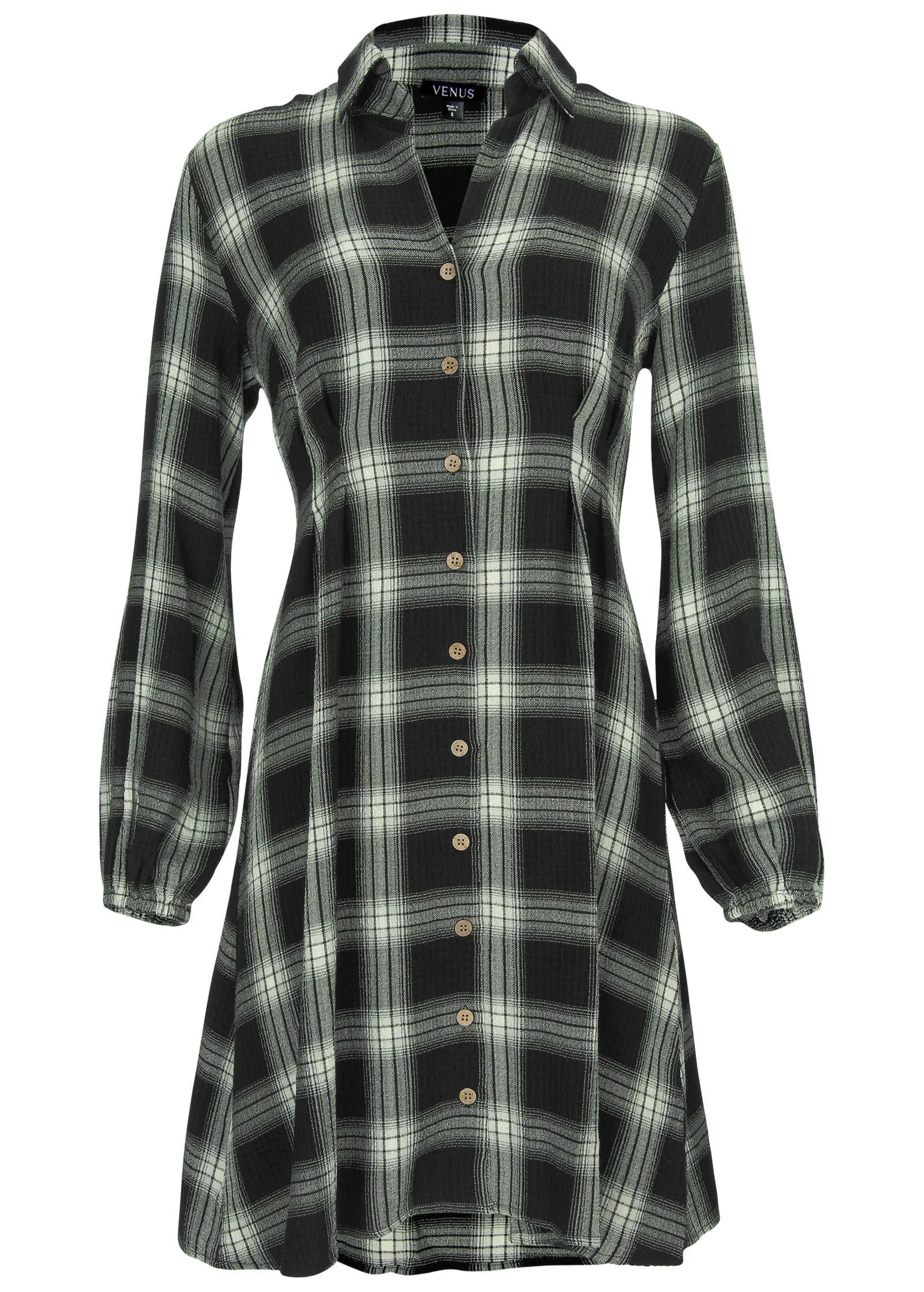 Brushed Plaid Dress  - White & Black