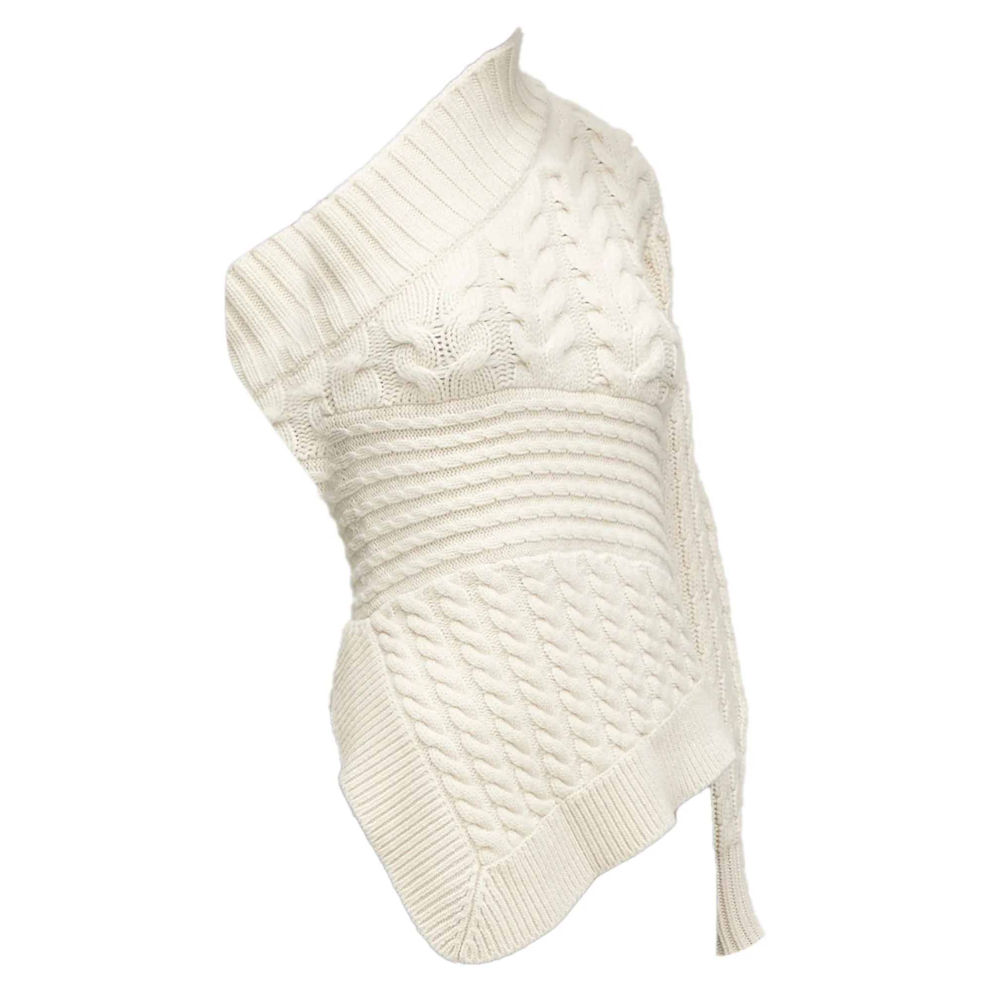 Burberry Cashmere One Shoulder Mixed Cable Knit Pullover Sweater