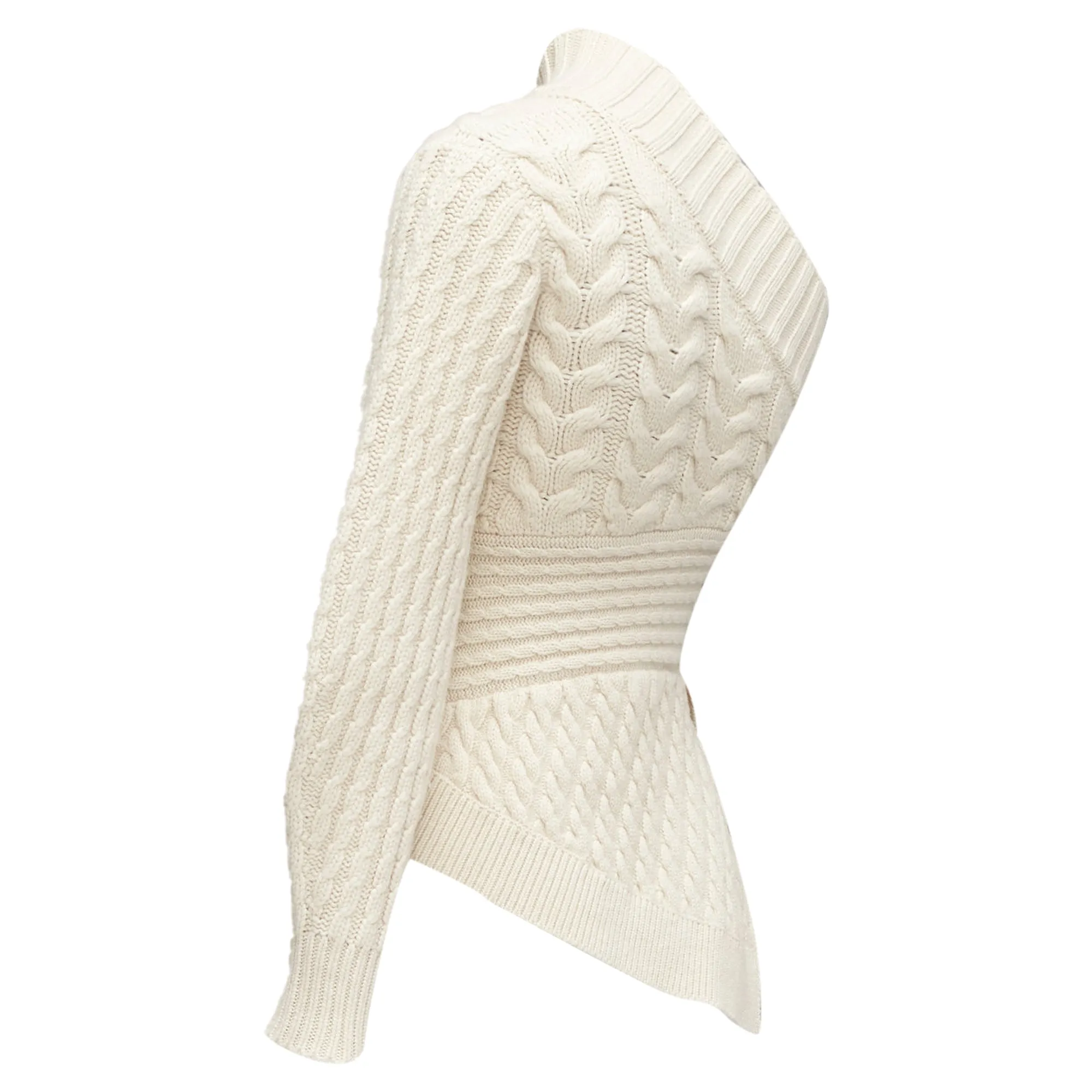 Burberry Cashmere One Shoulder Mixed Cable Knit Pullover Sweater