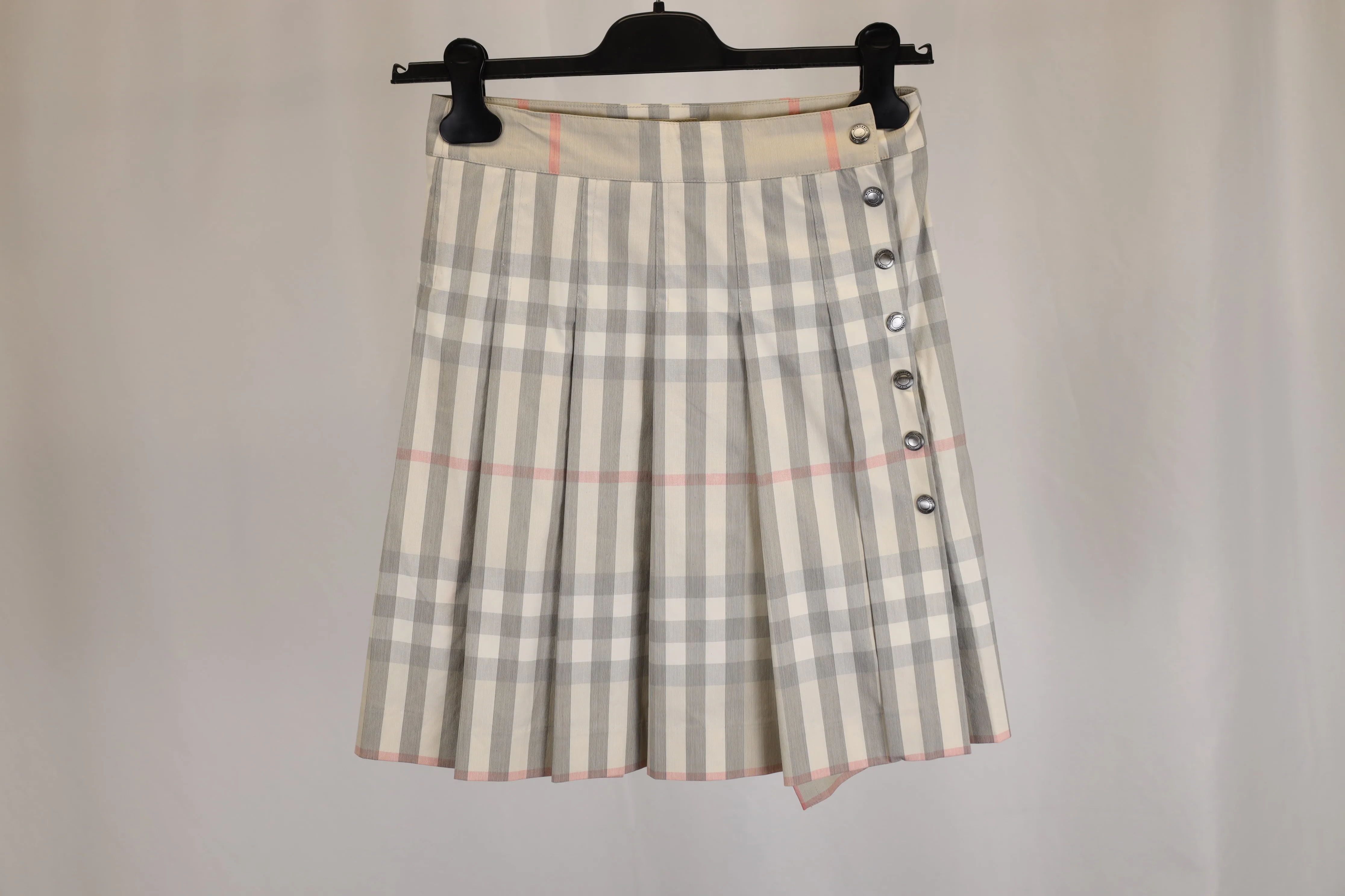 Burberry Pleated Check Print Mini Skirt in Multicolor Cotton