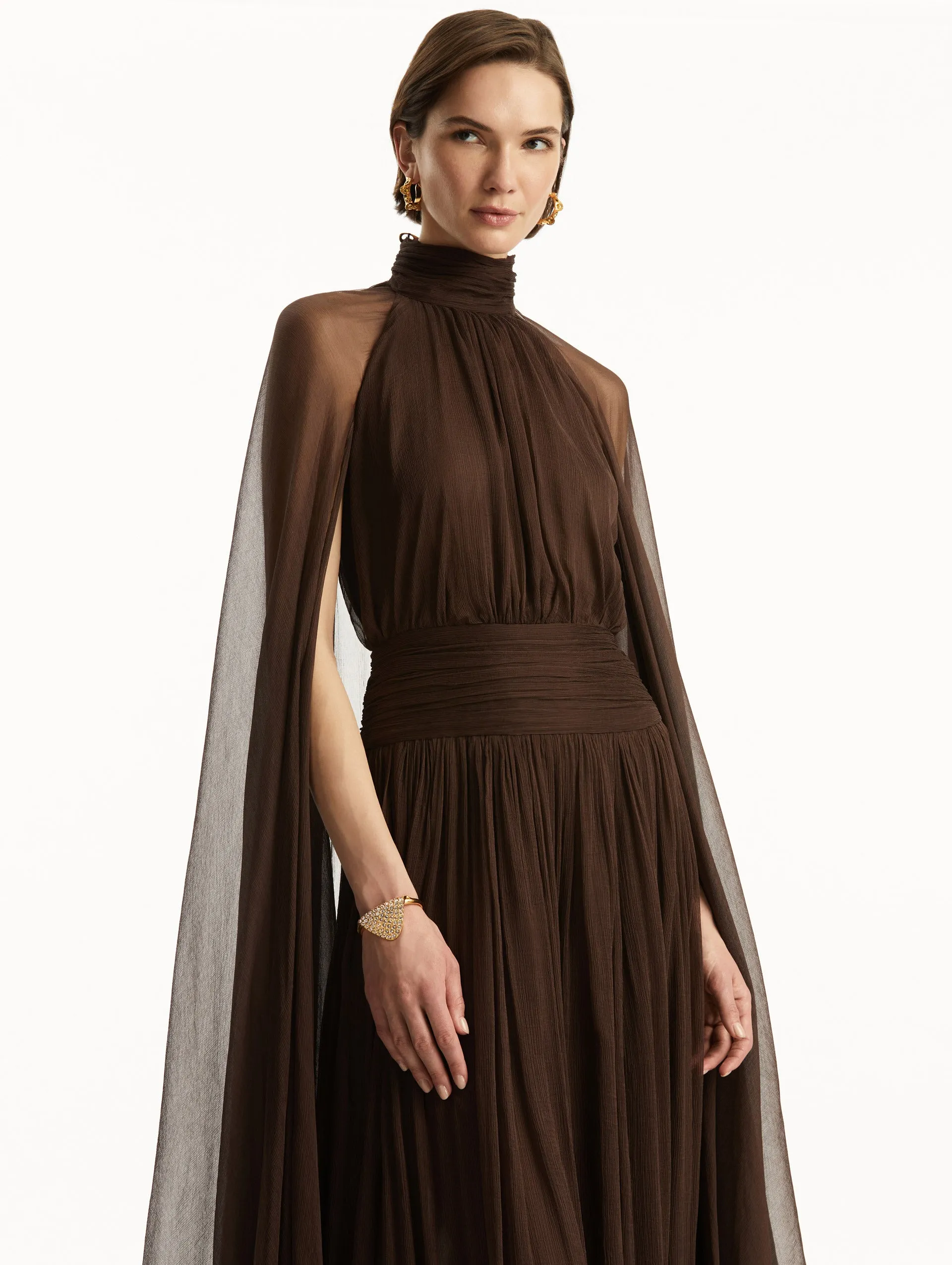 Butterfly-Detailed Chiffon Caftan