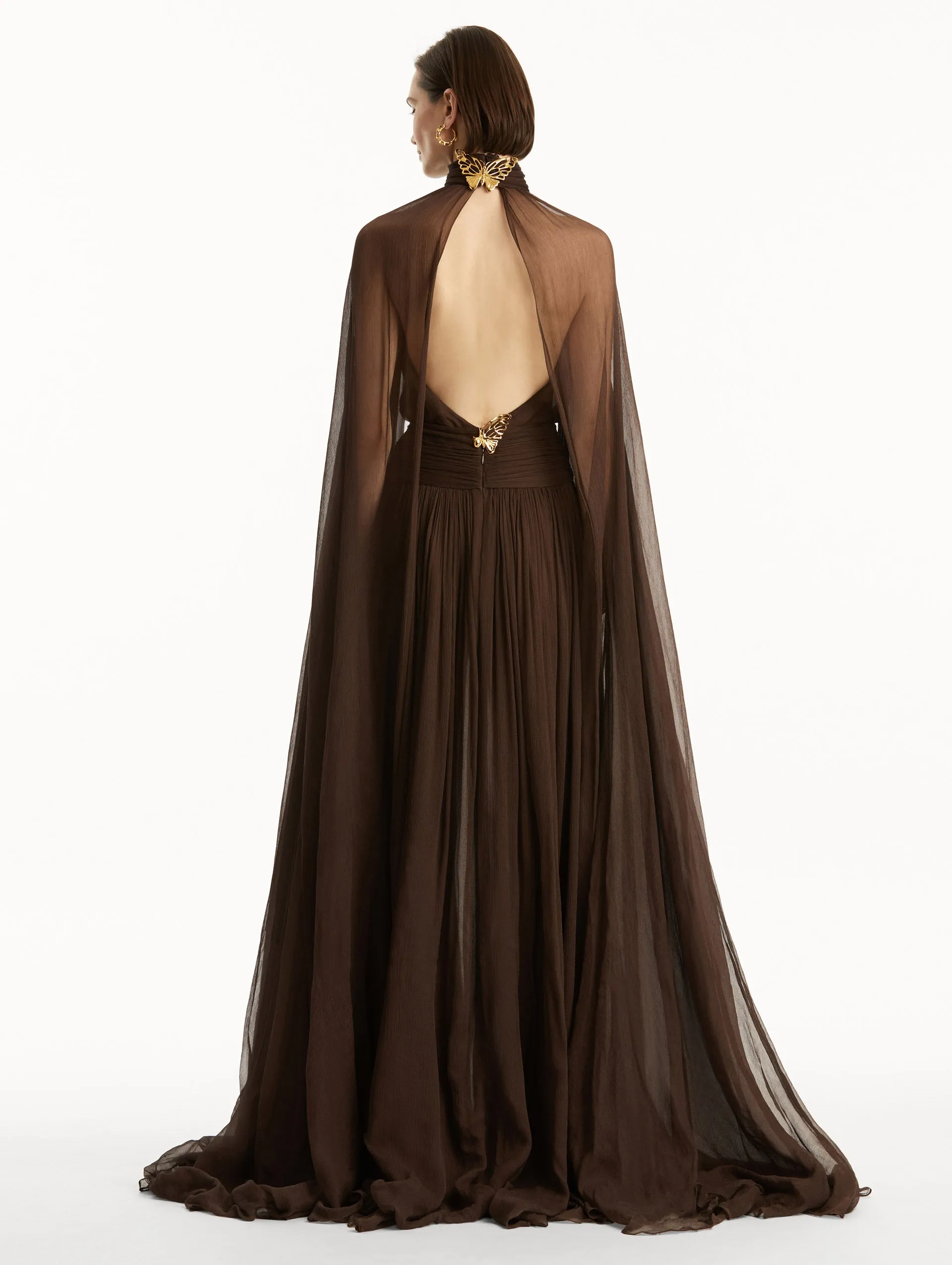Butterfly-Detailed Chiffon Caftan