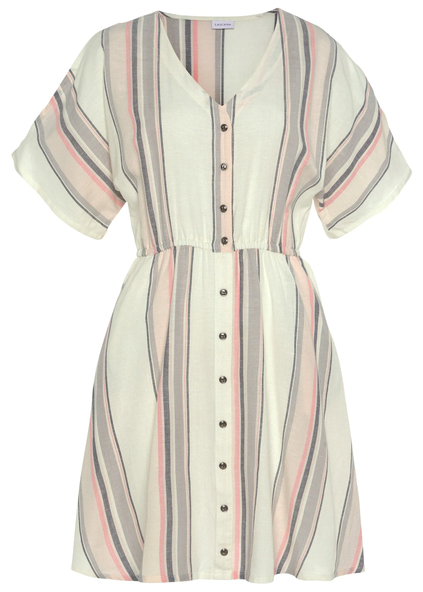 Button Cold-Shoulder Dress - White Multi