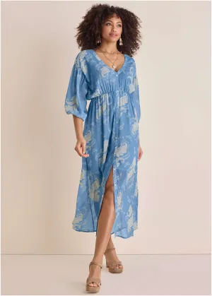 Button Down Maxi Dress - Blue