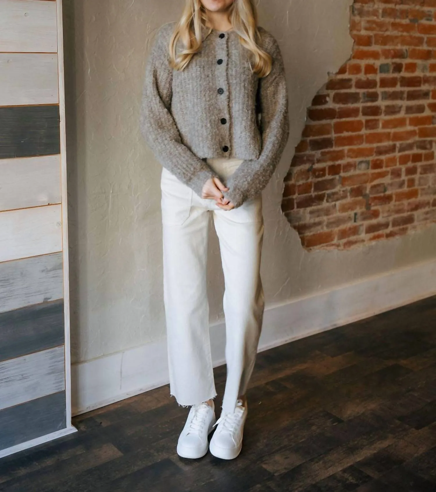 Button Front Cardigan In Latte