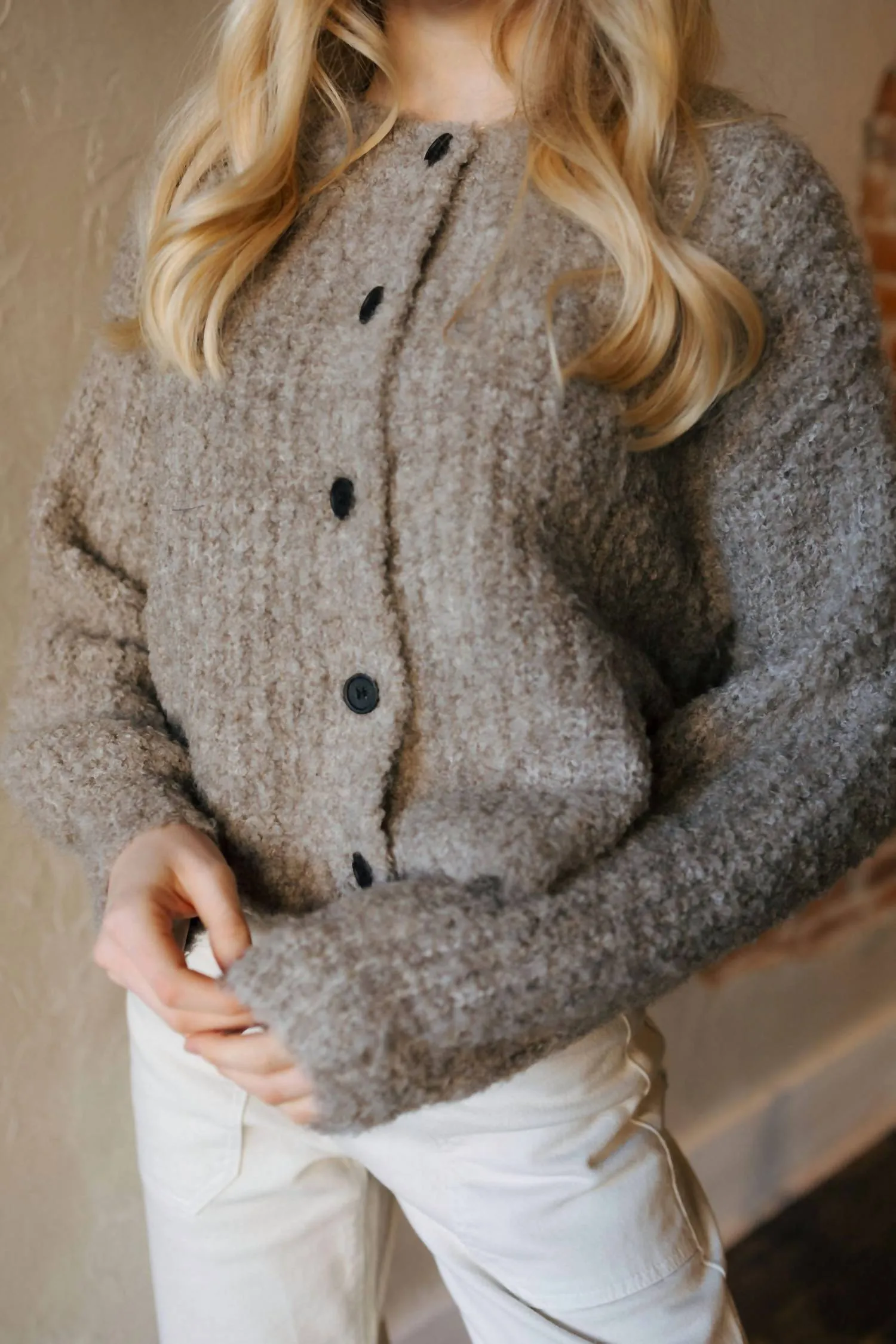 Button Front Cardigan In Latte