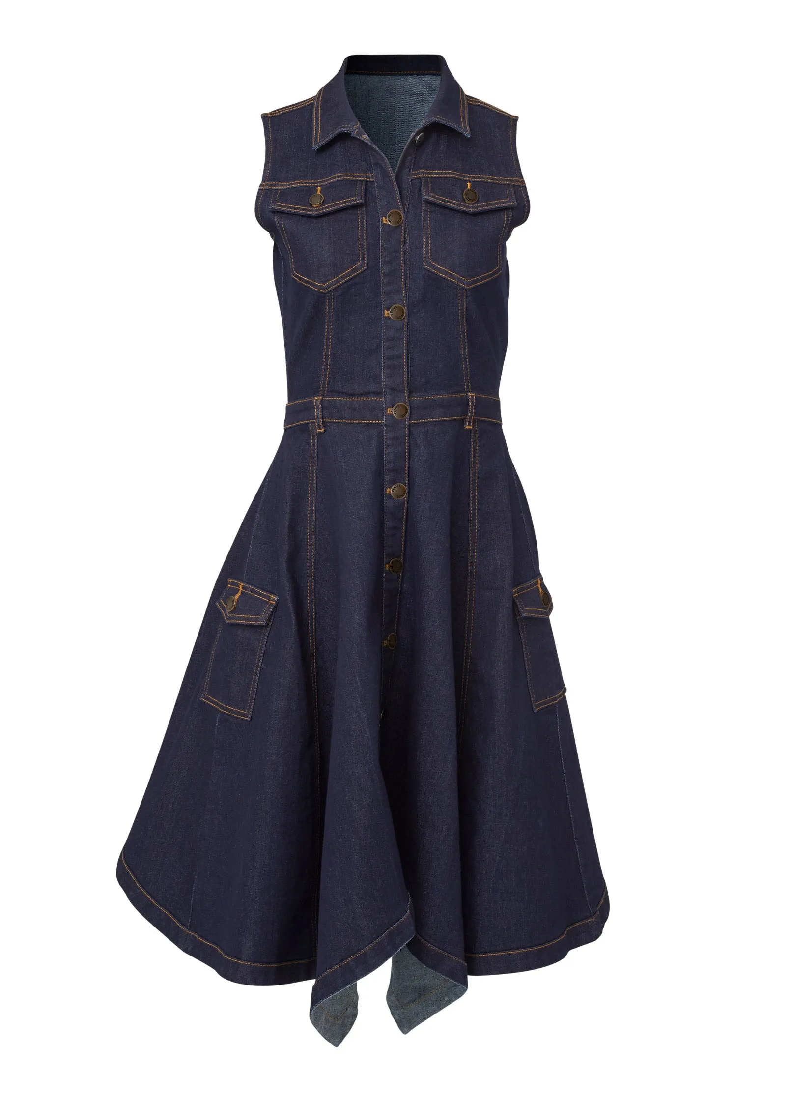 Button-Front Denim Dress - Indigo Blue