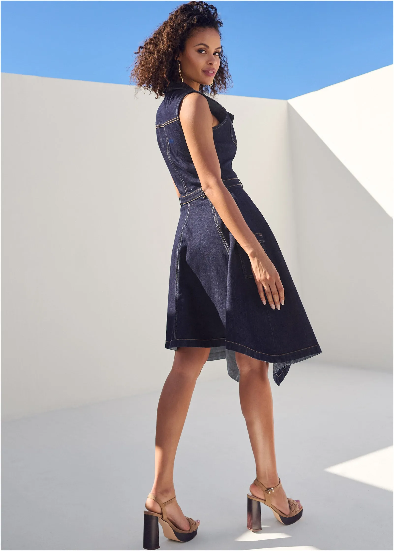 Button-Front Denim Dress - Indigo Blue